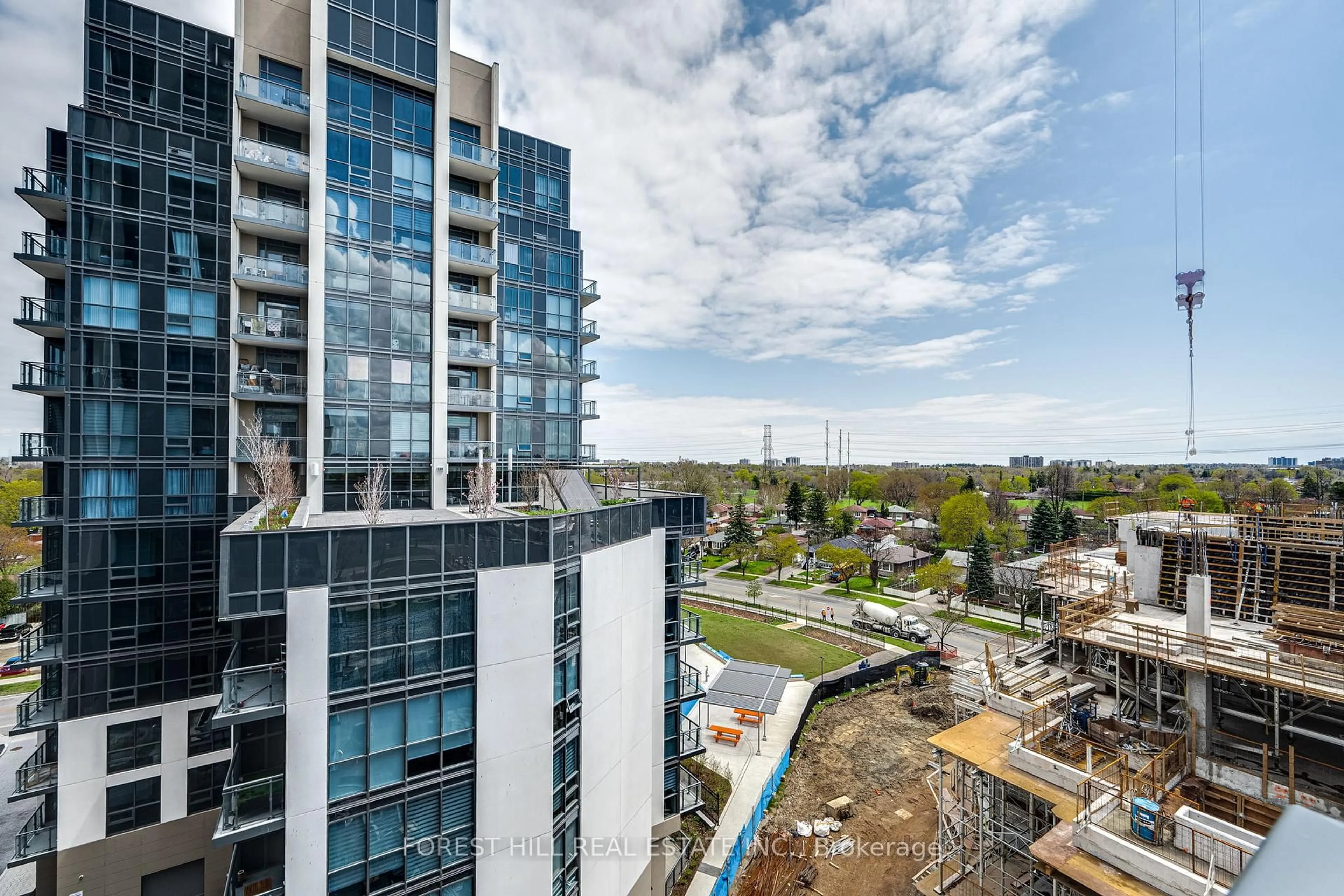 A pic from outside/outdoor area/front of a property/back of a property/a pic from drone, city buildings view from balcony for 20 Meadowglen Pl #826, Toronto Ontario M1H 2Y5