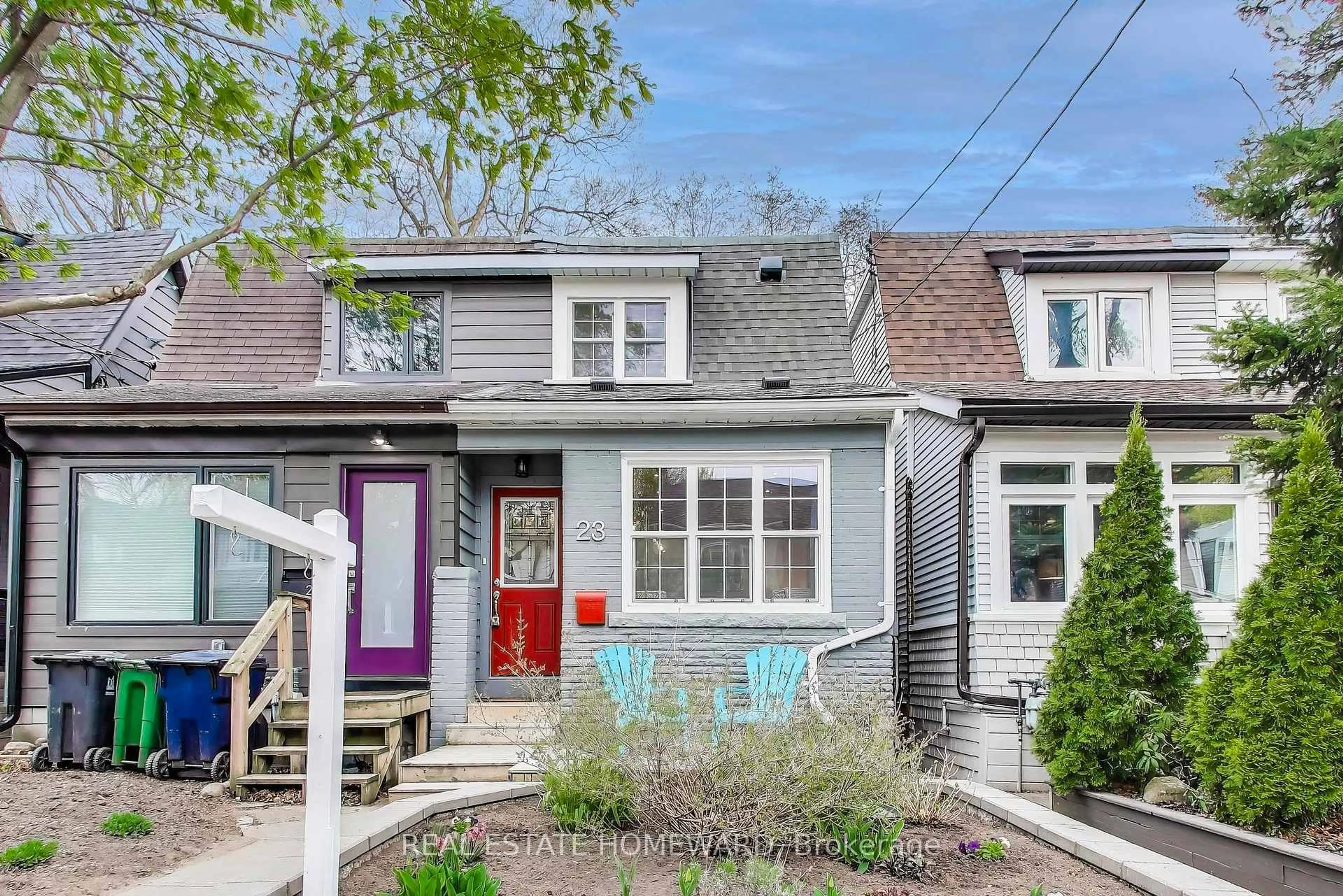 Home with vinyl exterior material, street for 23 Mountalan Ave, Toronto Ontario M4J 1H3