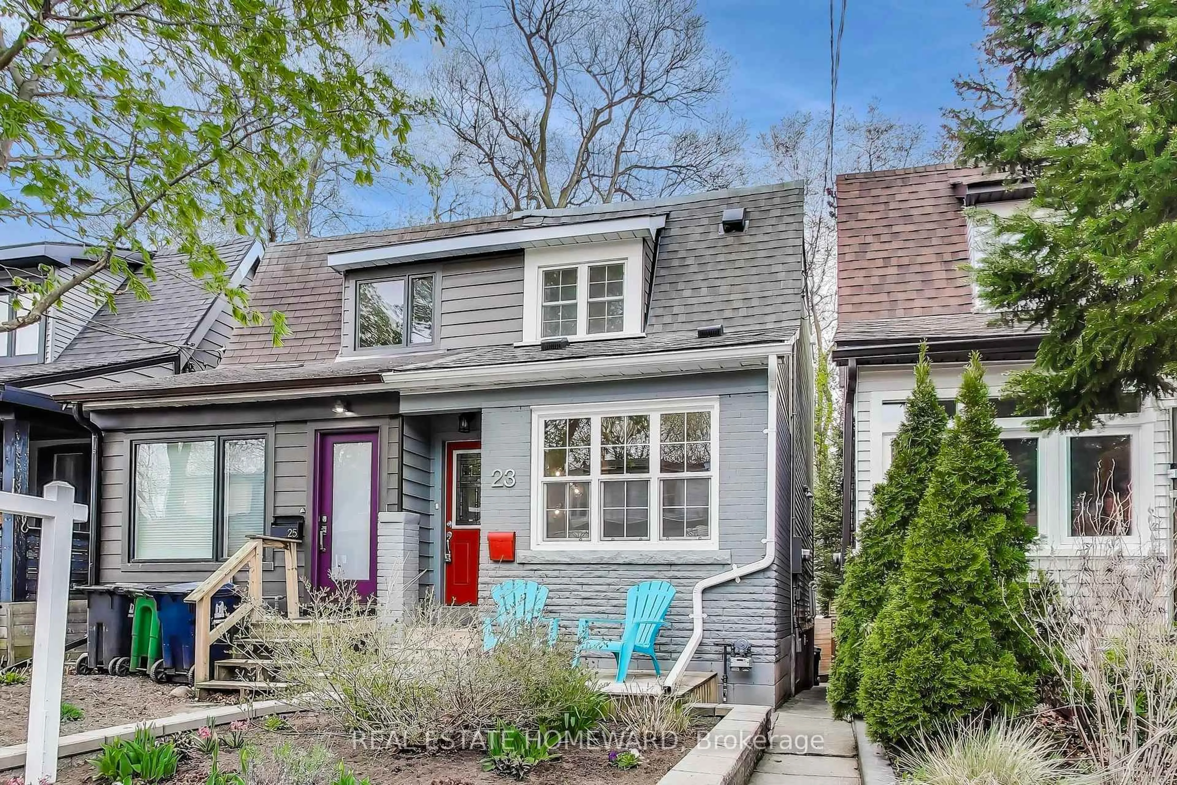 Home with vinyl exterior material, street for 23 Mountalan Ave, Toronto Ontario M4J 1H3