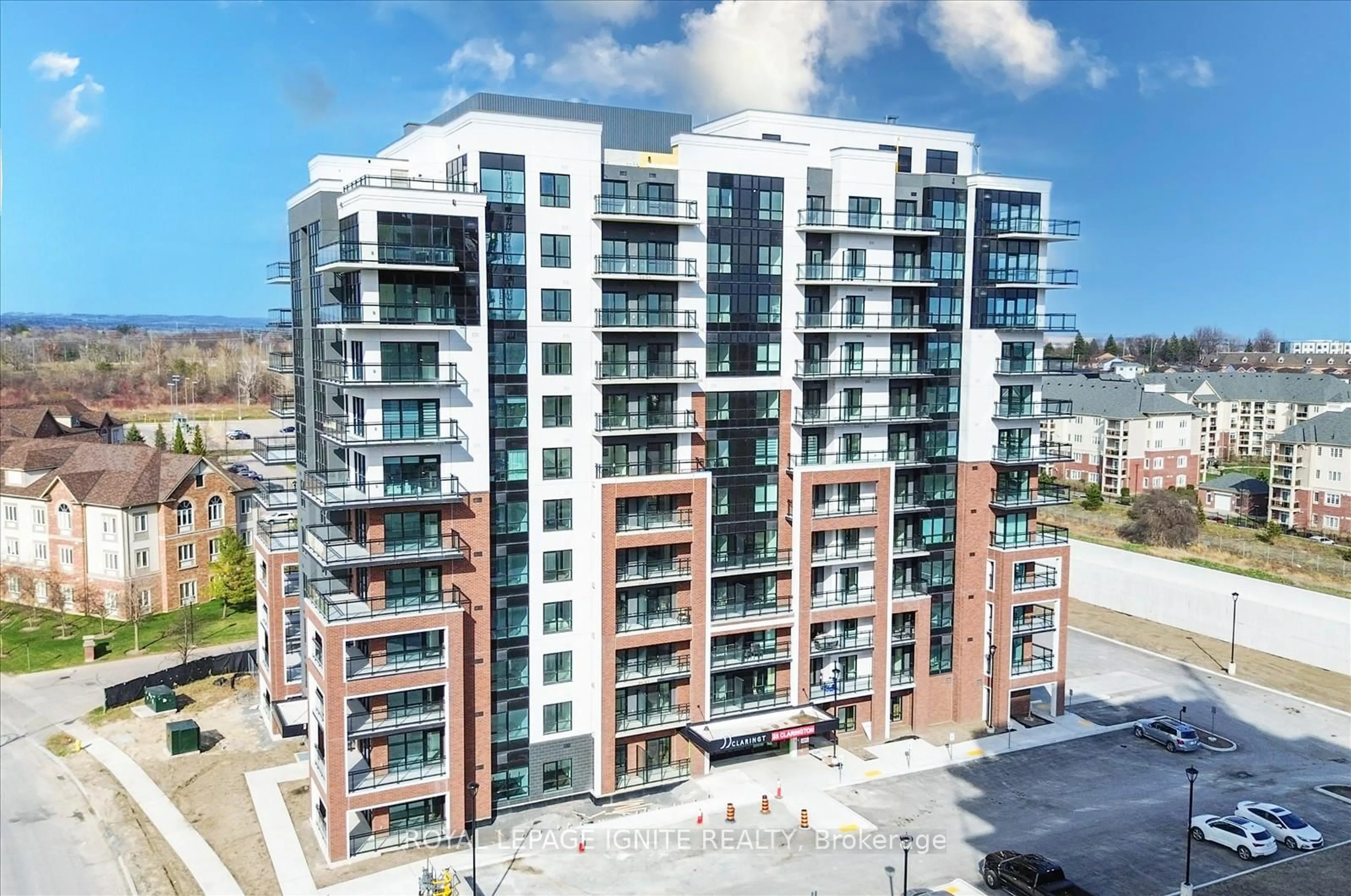 A pic from outside/outdoor area/front of a property/back of a property/a pic from drone, city buildings view from balcony for 55 Clarington Blvd #410, Clarington Ontario L1C 7J4