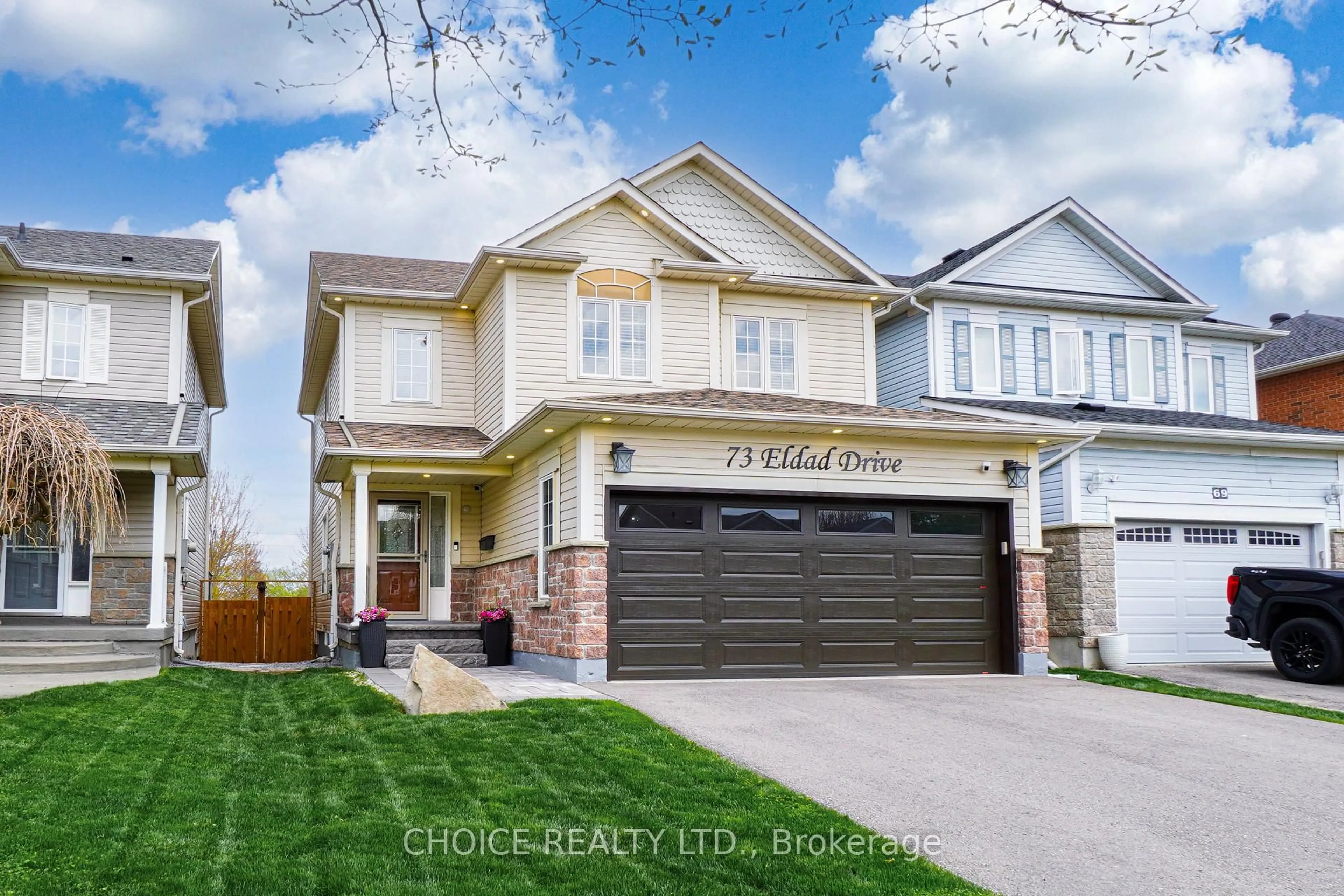 Home with brick exterior material, street for 73 Eldad Dr, Clarington Ontario L1C 5J2