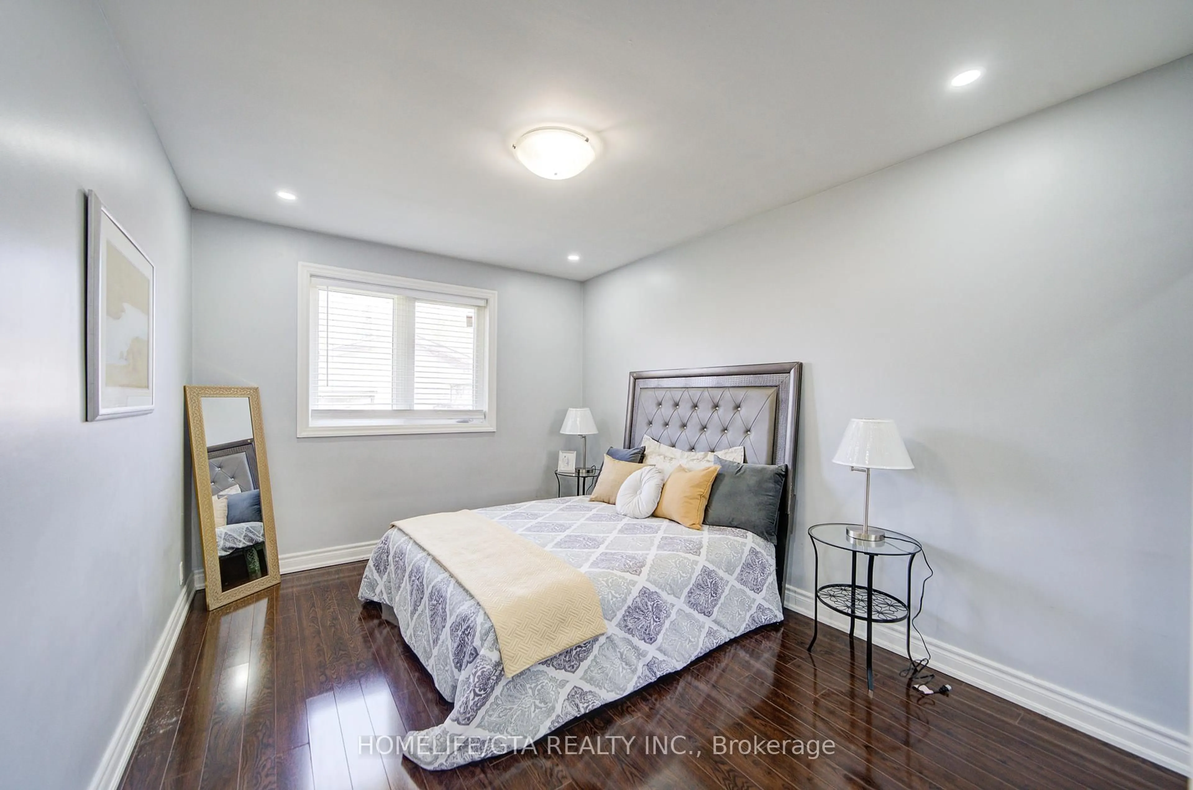 Bedroom with bed, wood/laminate floor for 43 Thorncroft Cres, Ajax Ontario L1S 2S1