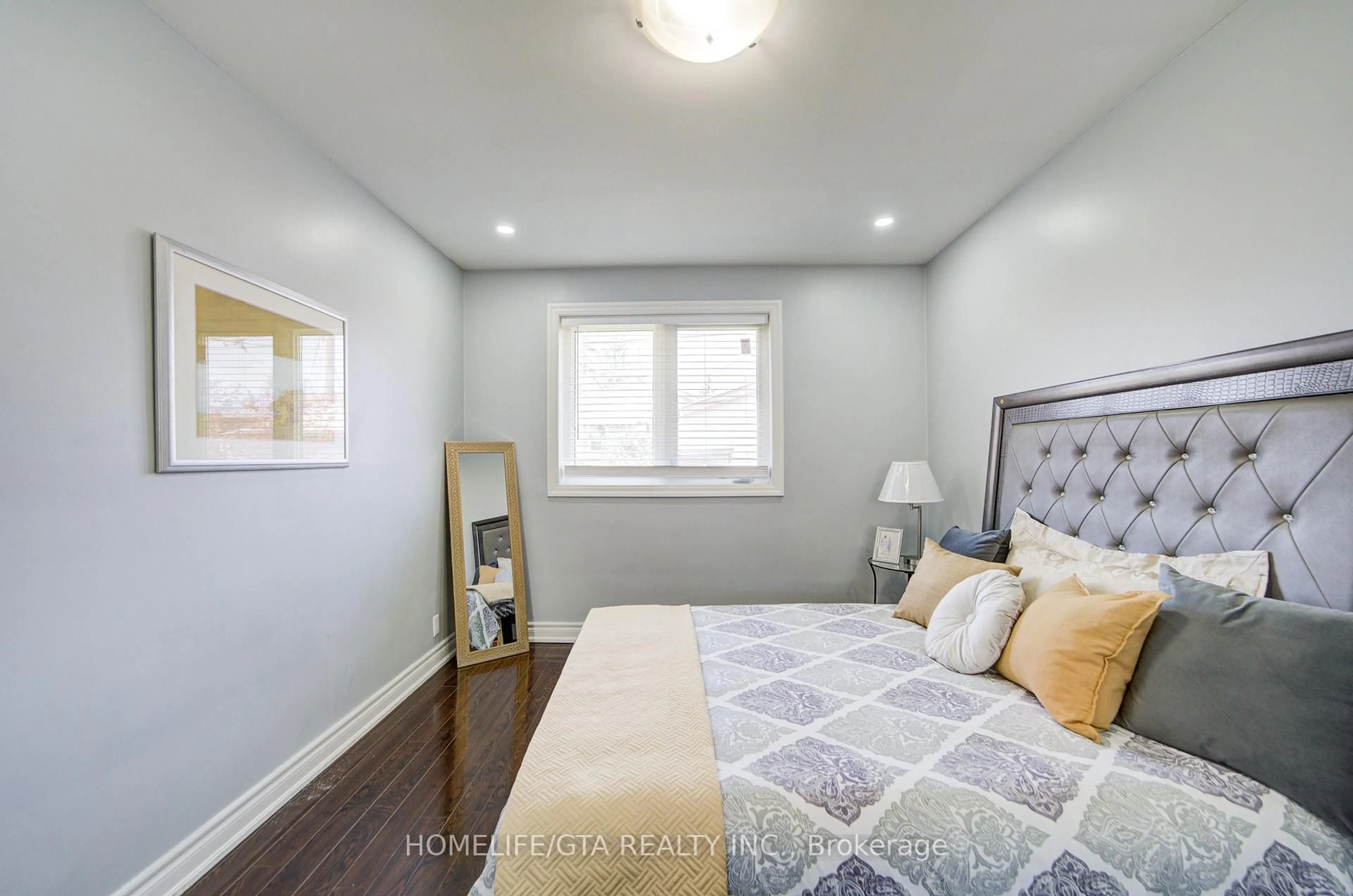 Bedroom with bed, wood/laminate floor for 43 Thorncroft Cres, Ajax Ontario L1S 2S1