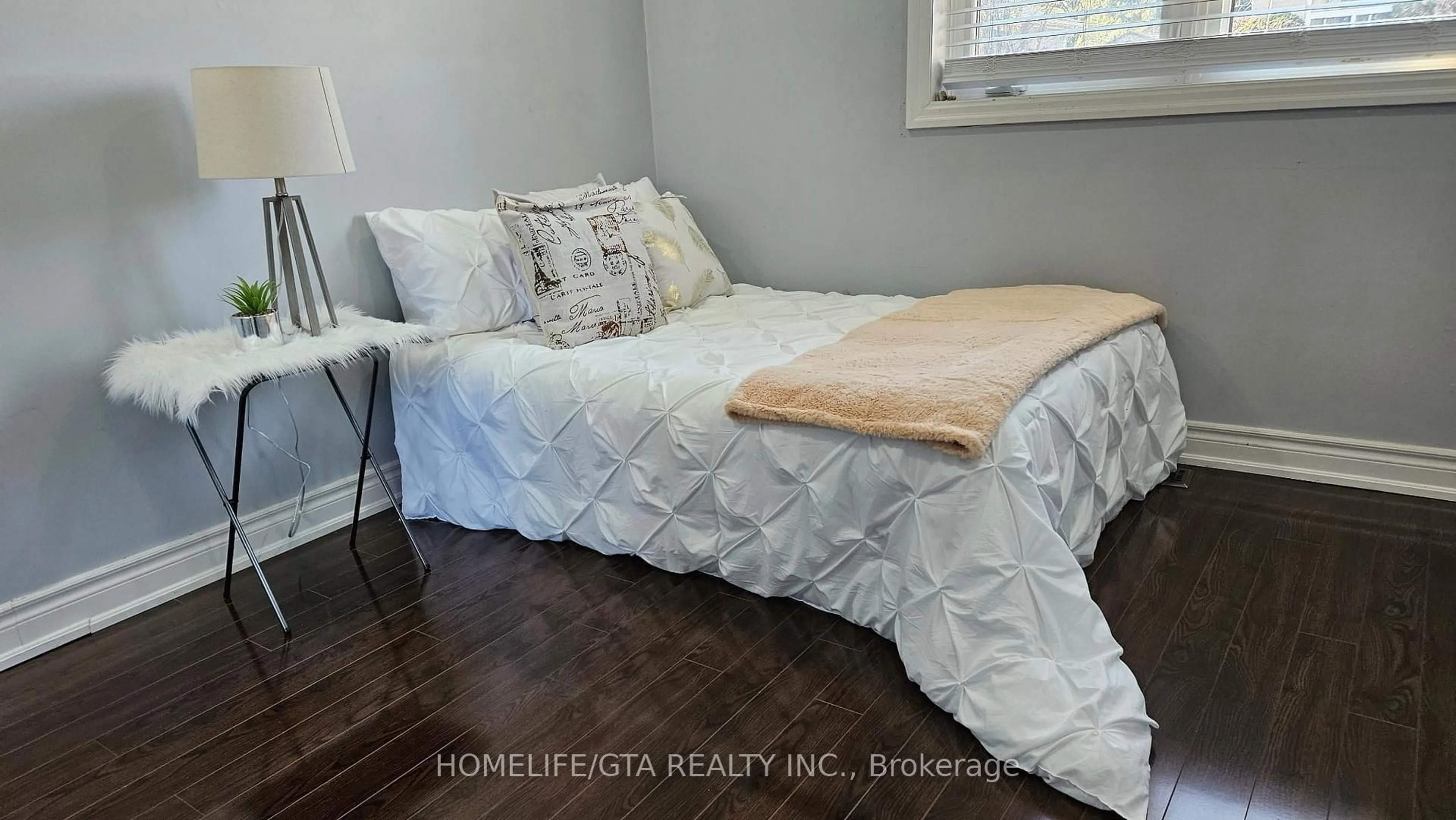 Bedroom with bed, wood/laminate floor for 43 Thorncroft Cres, Ajax Ontario L1S 2S1