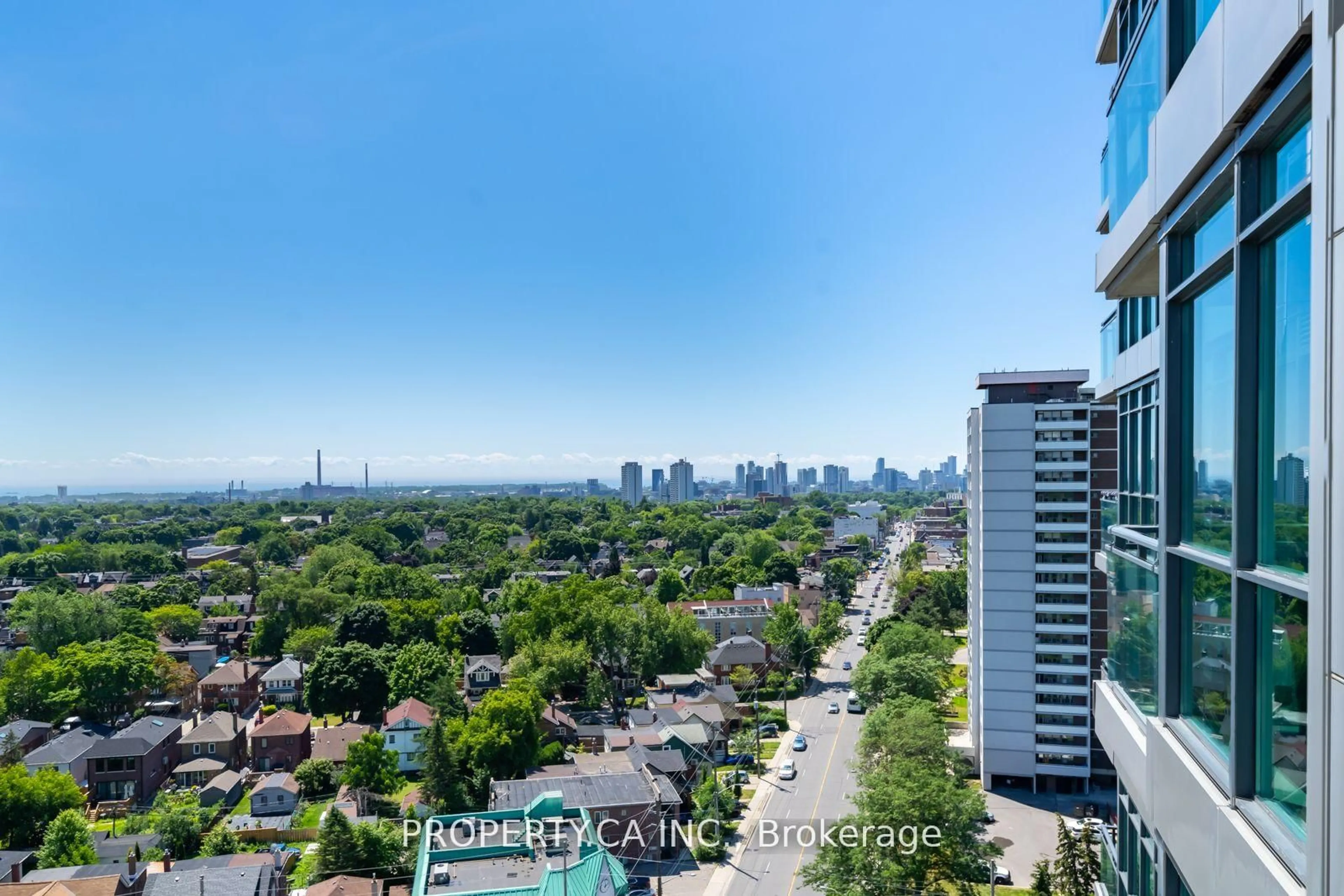 A pic from outside/outdoor area/front of a property/back of a property/a pic from drone, city buildings view from balcony for 1048 Broadview Ave #1705, Toronto Ontario M4K 2B8