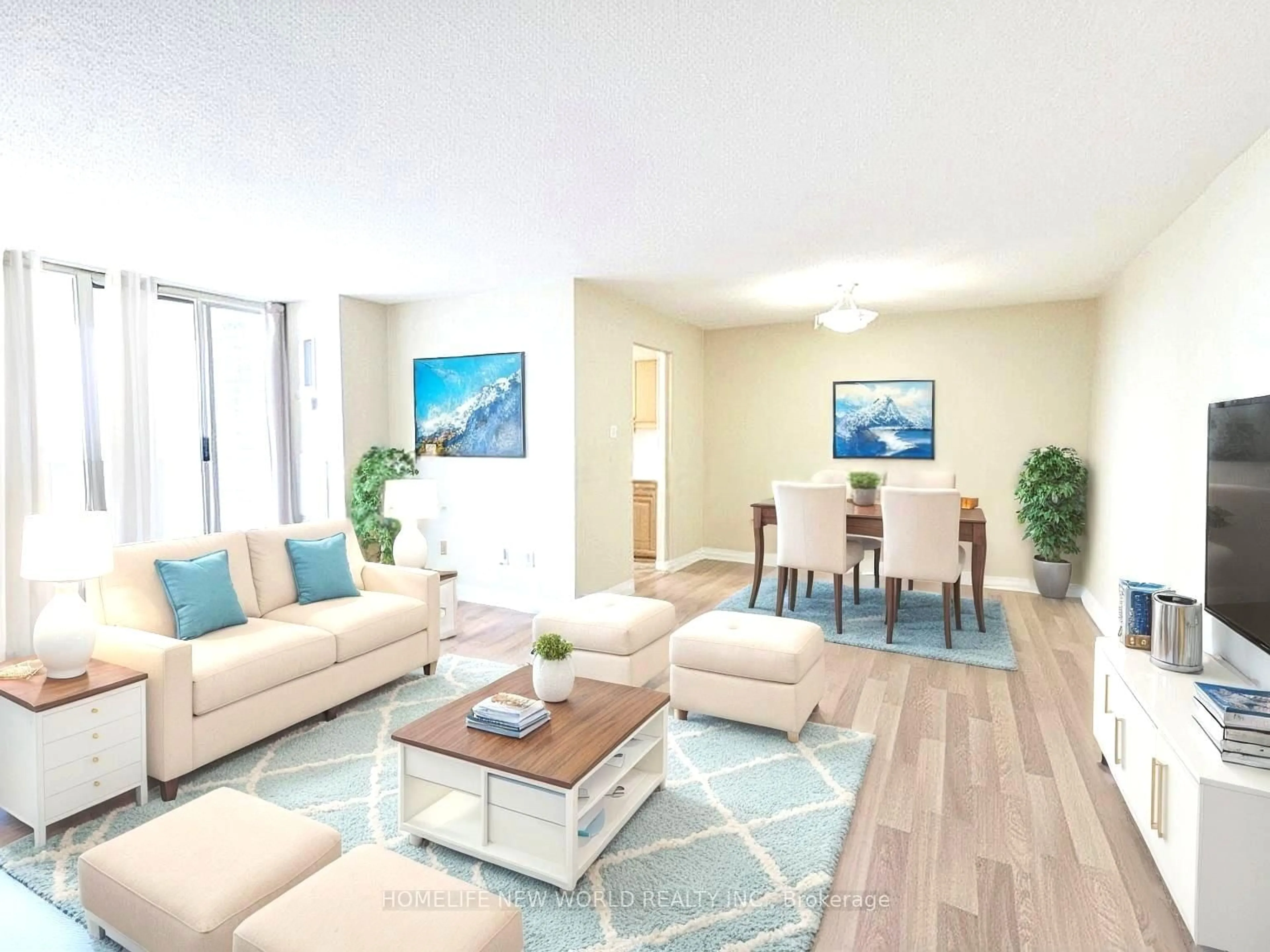 Living room with furniture, wood/laminate floor for 44 Falby Crt #1609, Ajax Ontario L1S 3L1