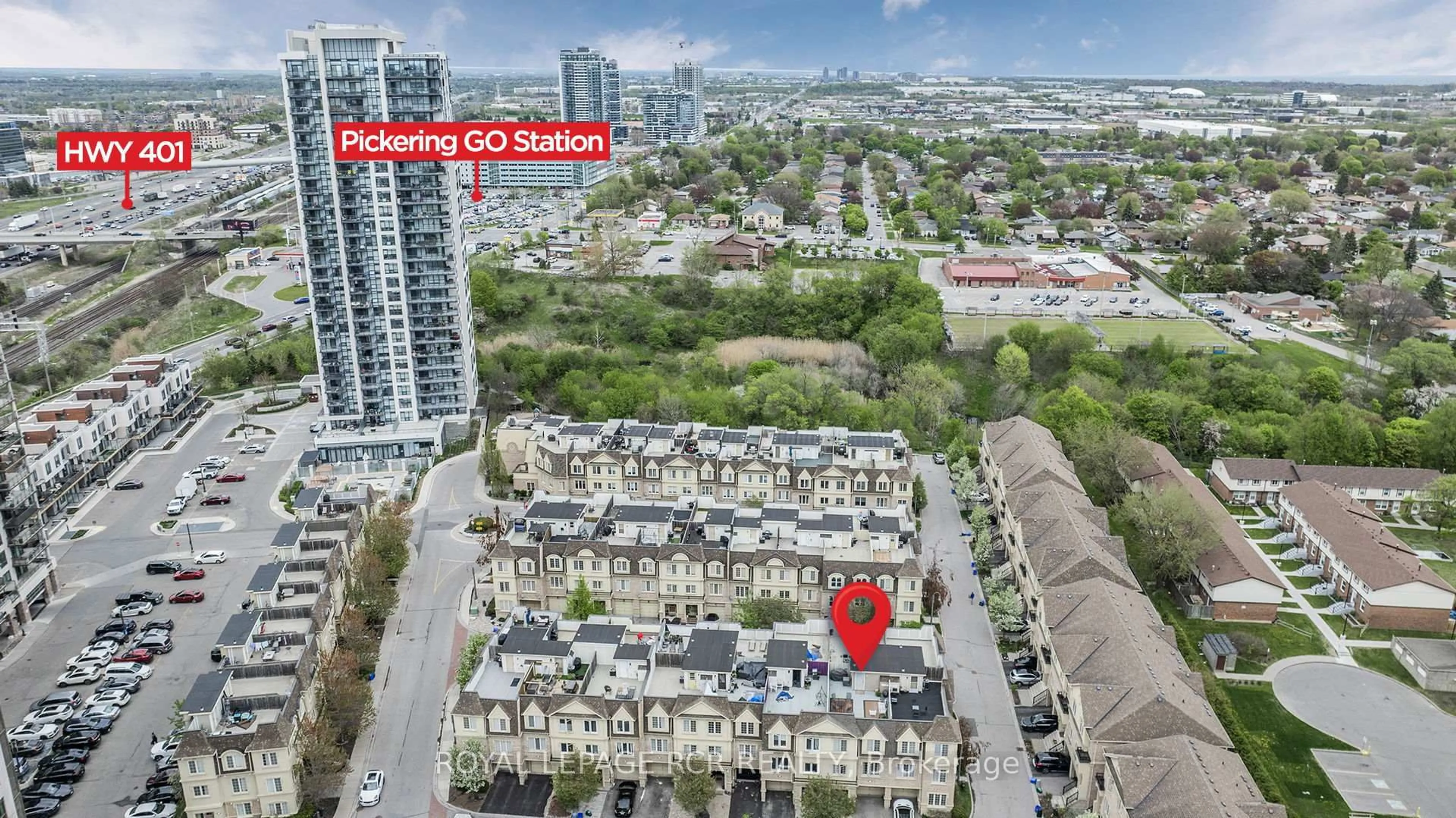 A pic from outside/outdoor area/front of a property/back of a property/a pic from drone, city buildings view from balcony for 1250 St. Martins Dr #95, Pickering Ontario L1W 0A2