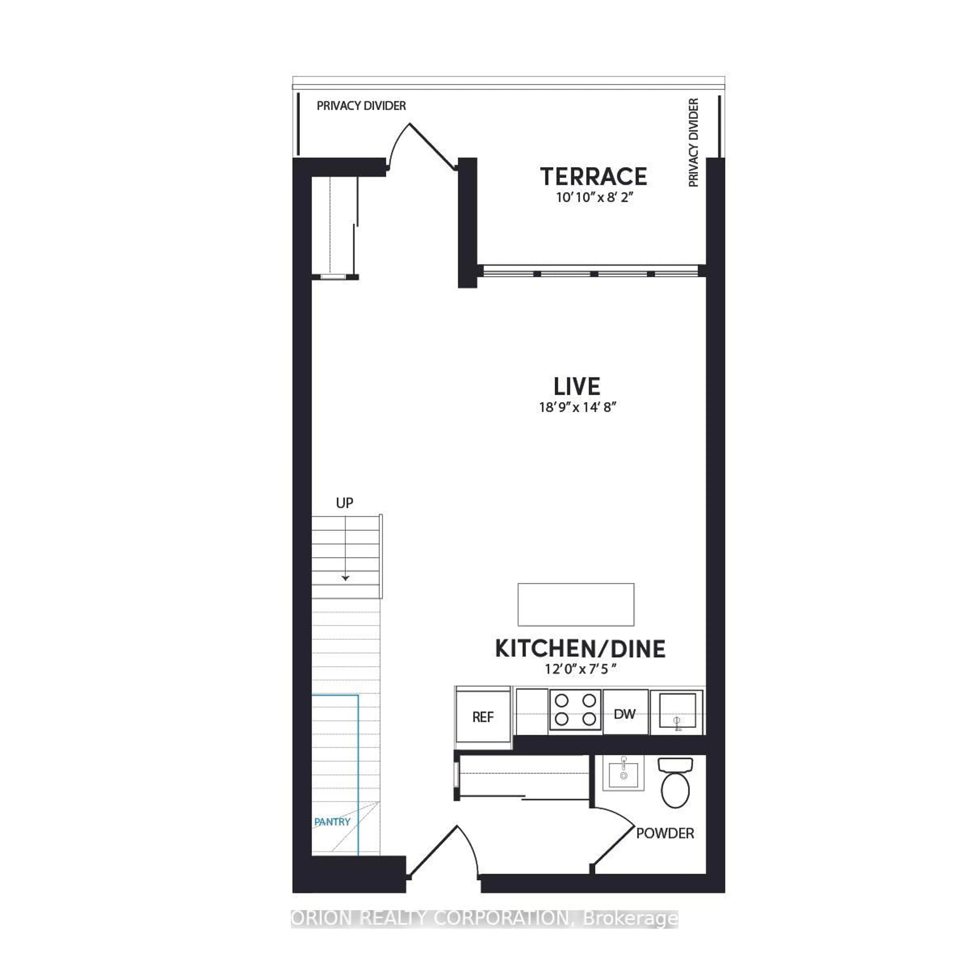Floor plan for 201 Brock St #107, Whitby Ontario L1N 4K2