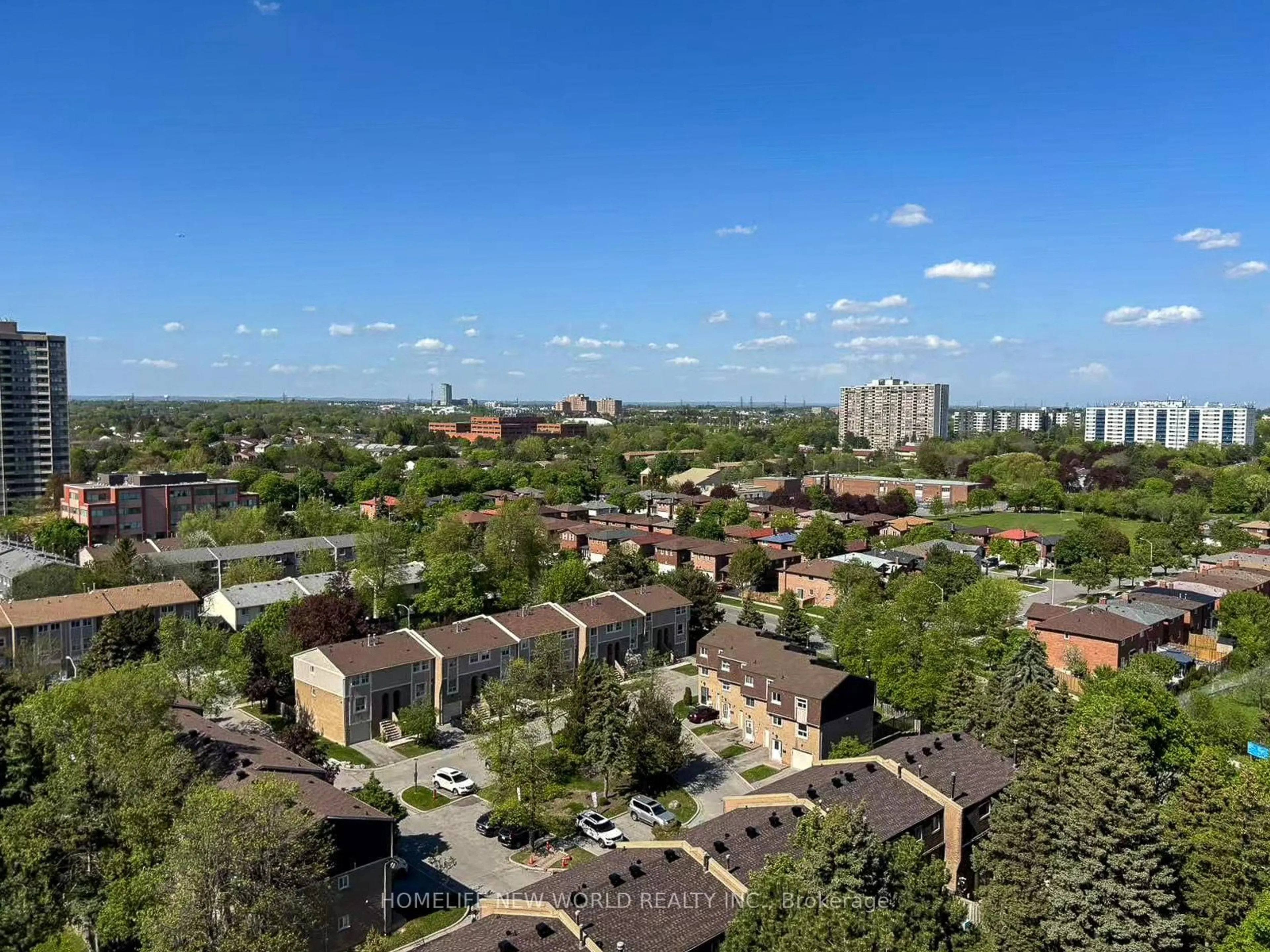 A pic from outside/outdoor area/front of a property/back of a property/a pic from drone, city buildings view from balcony for 1250 Bridletowne Circ #1509, Toronto Ontario M1W 2V1