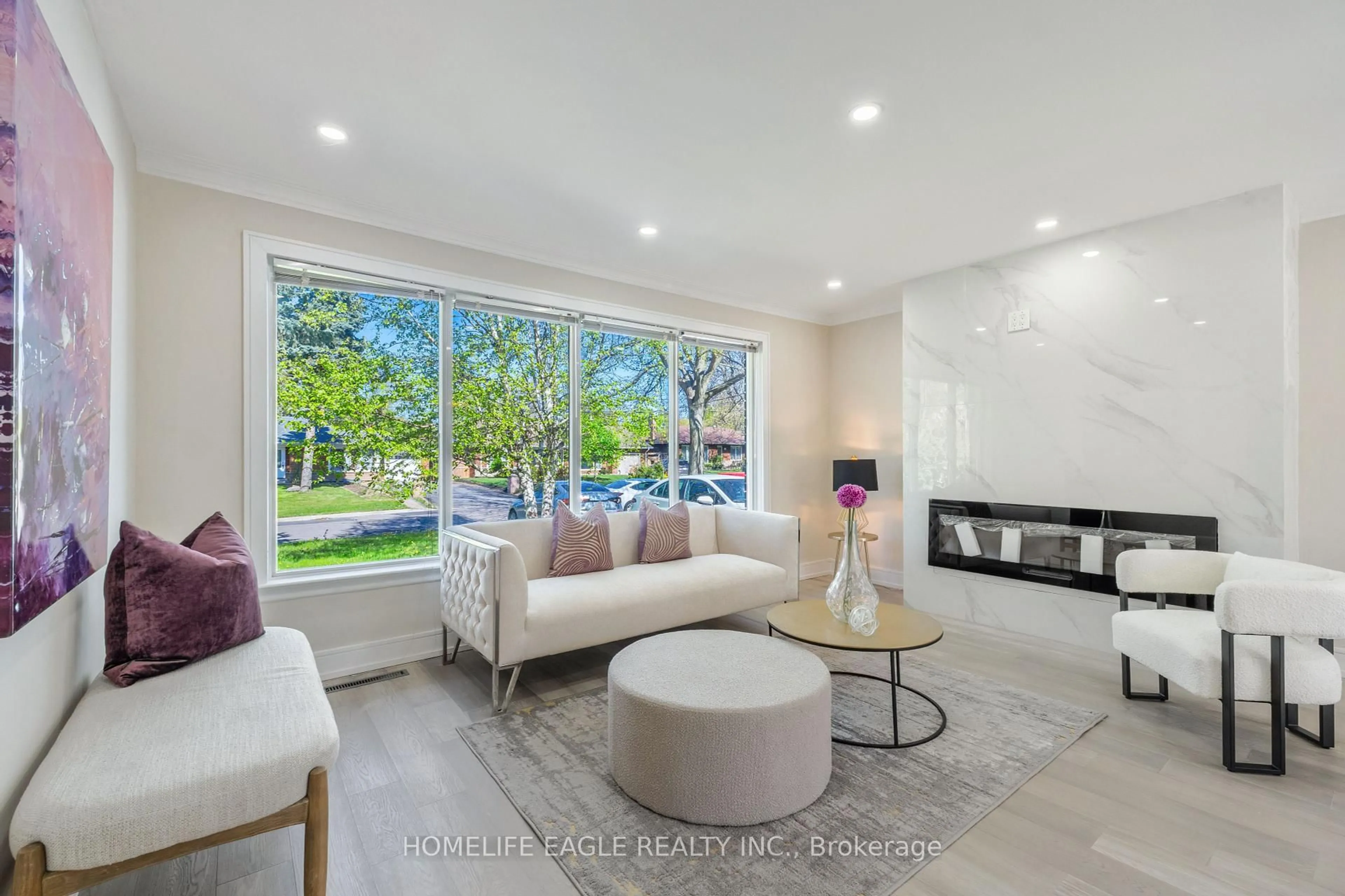 Living room with furniture, ceramic/tile floor for 72 Brinloor Blvd, Toronto Ontario M1M 1L5