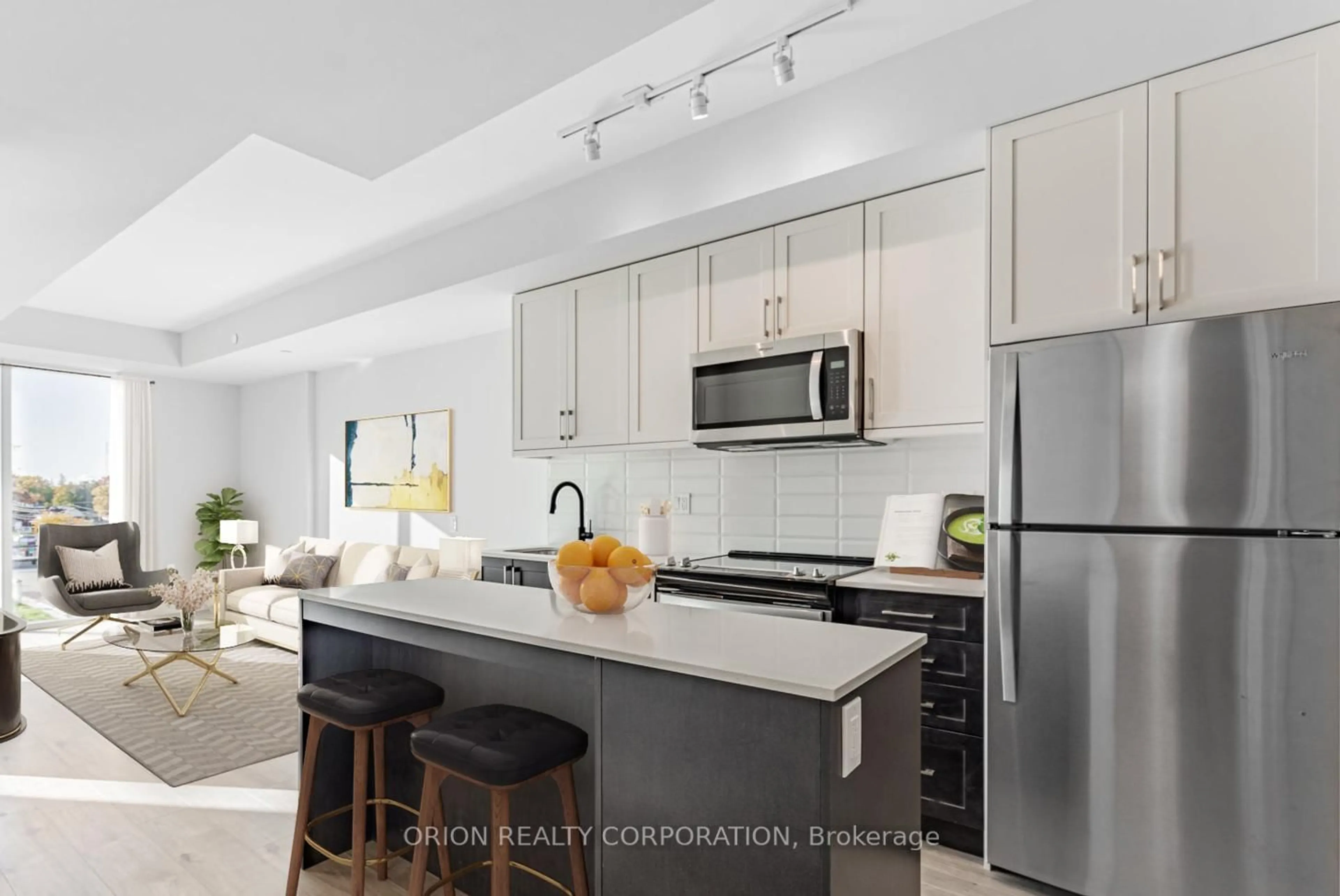 Open concept kitchen, ceramic/tile floor for 201 Brock St #414, Whitby Ontario L1K 4K2
