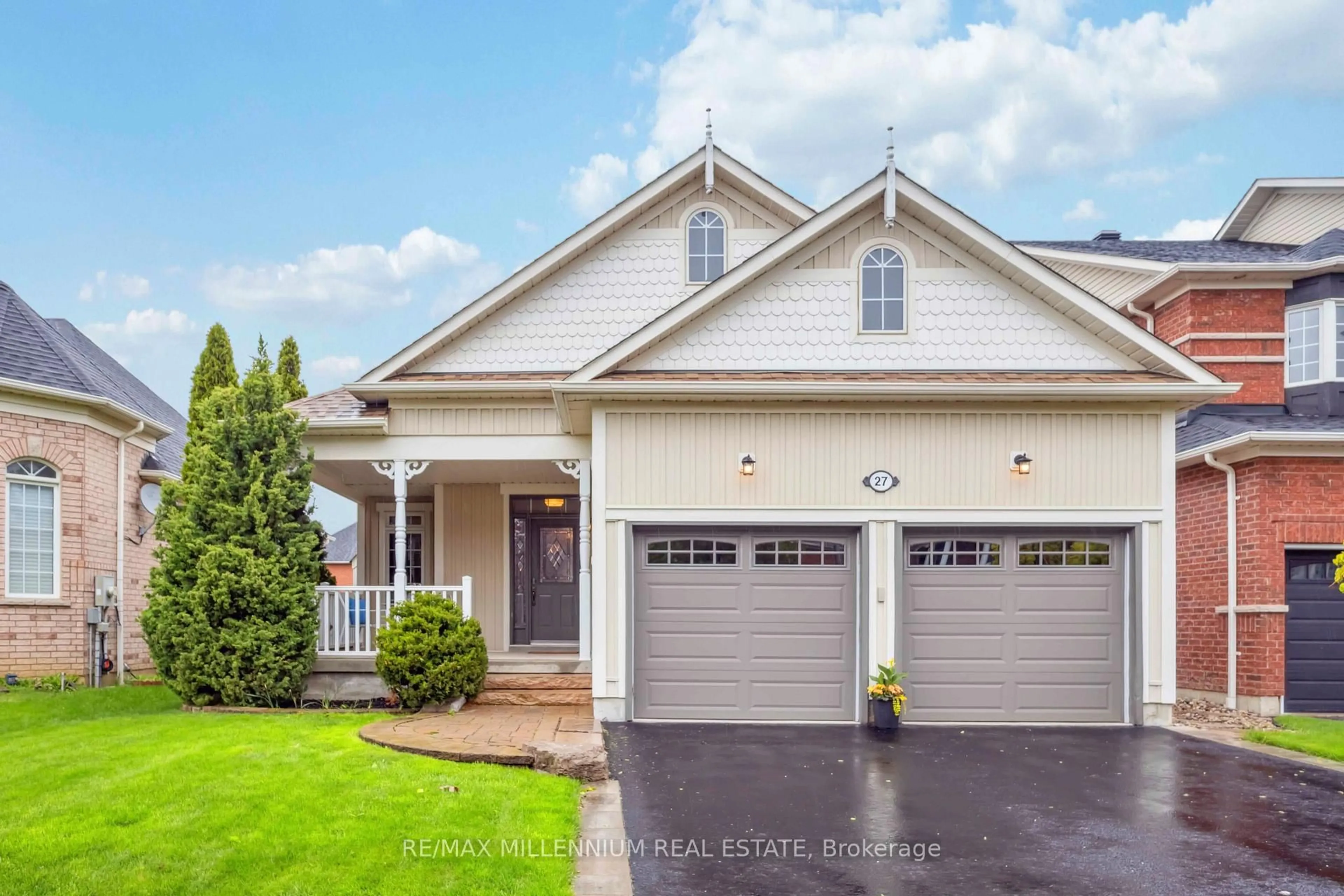 Home with vinyl exterior material, street for 27 Corsham Dr, Whitby Ontario L1M 2K5