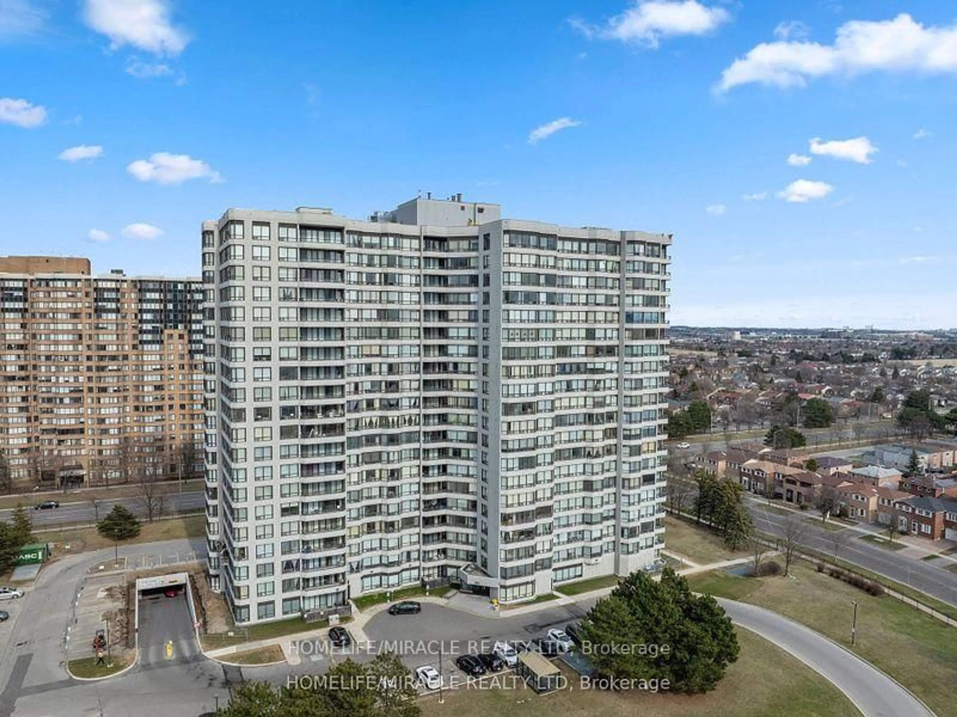 A pic from outside/outdoor area/front of a property/back of a property/a pic from drone, city buildings view from balcony for 350 Alton Towers Circ #1106, Toronto Ontario M1V 5E3