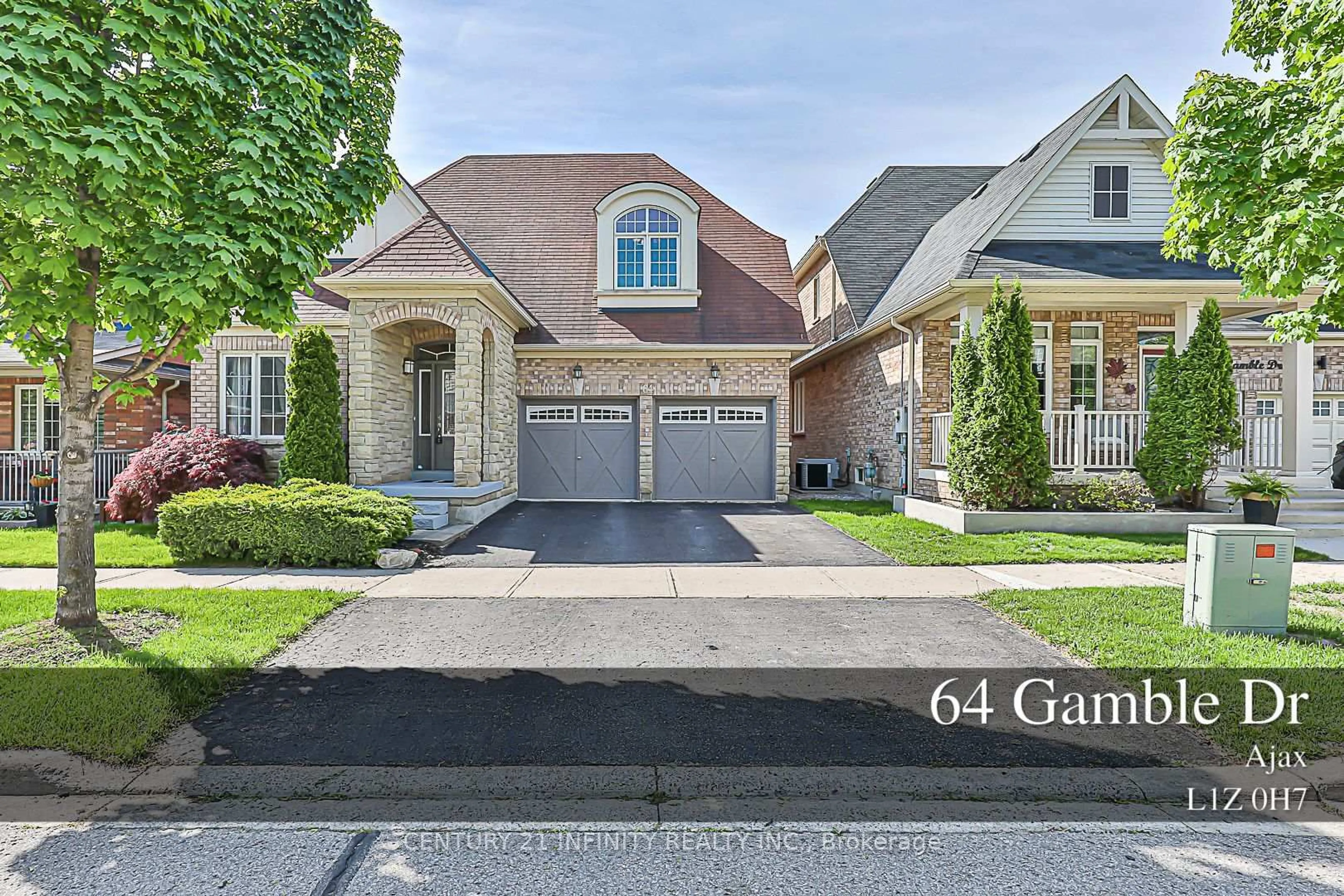 Home with brick exterior material, street for 64 Gamble Dr, Ajax Ontario L1Z 0H7