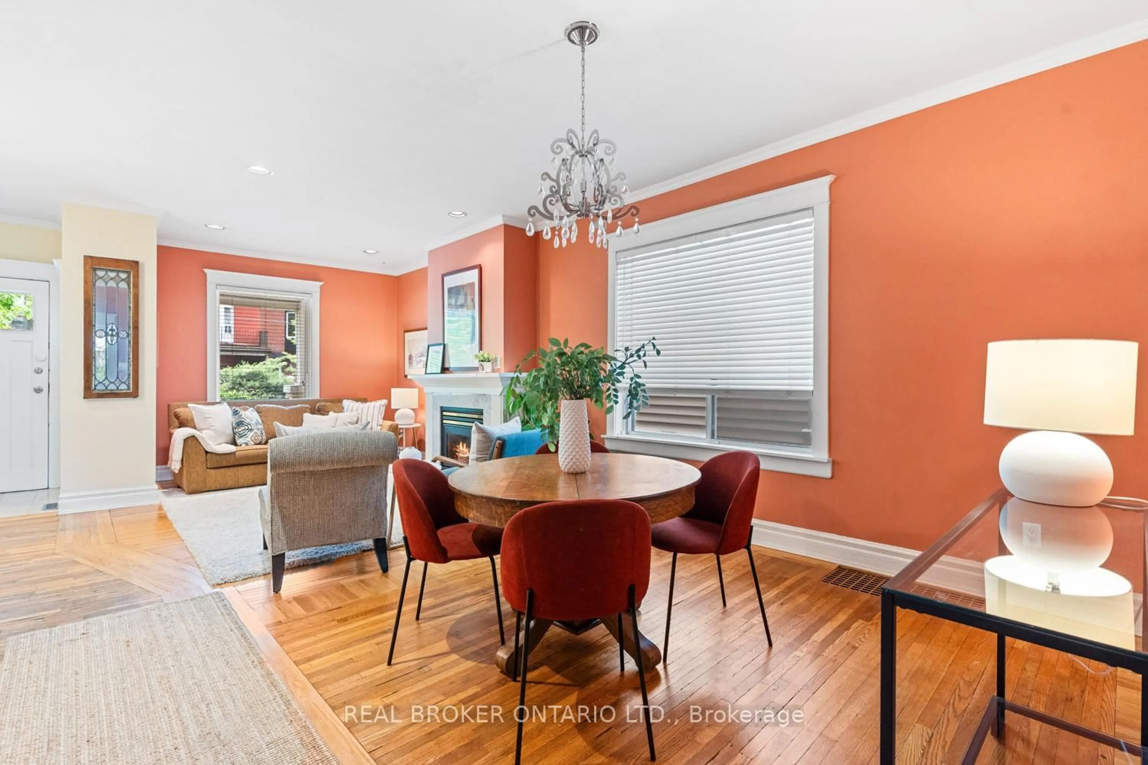 Dining room, wood/laminate floor for 23 Muriel Ave, Toronto Ontario M4J 2X8