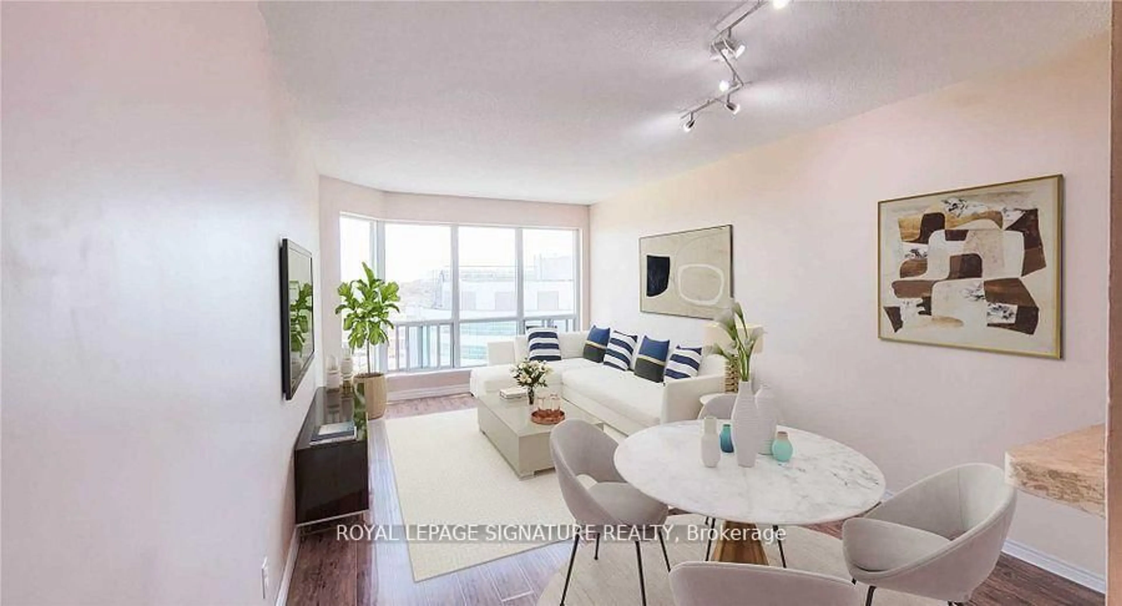 Living room with furniture, wood/laminate floor for 11 Lee Centre Dr #1011, Toronto Ontario M1H 3J5
