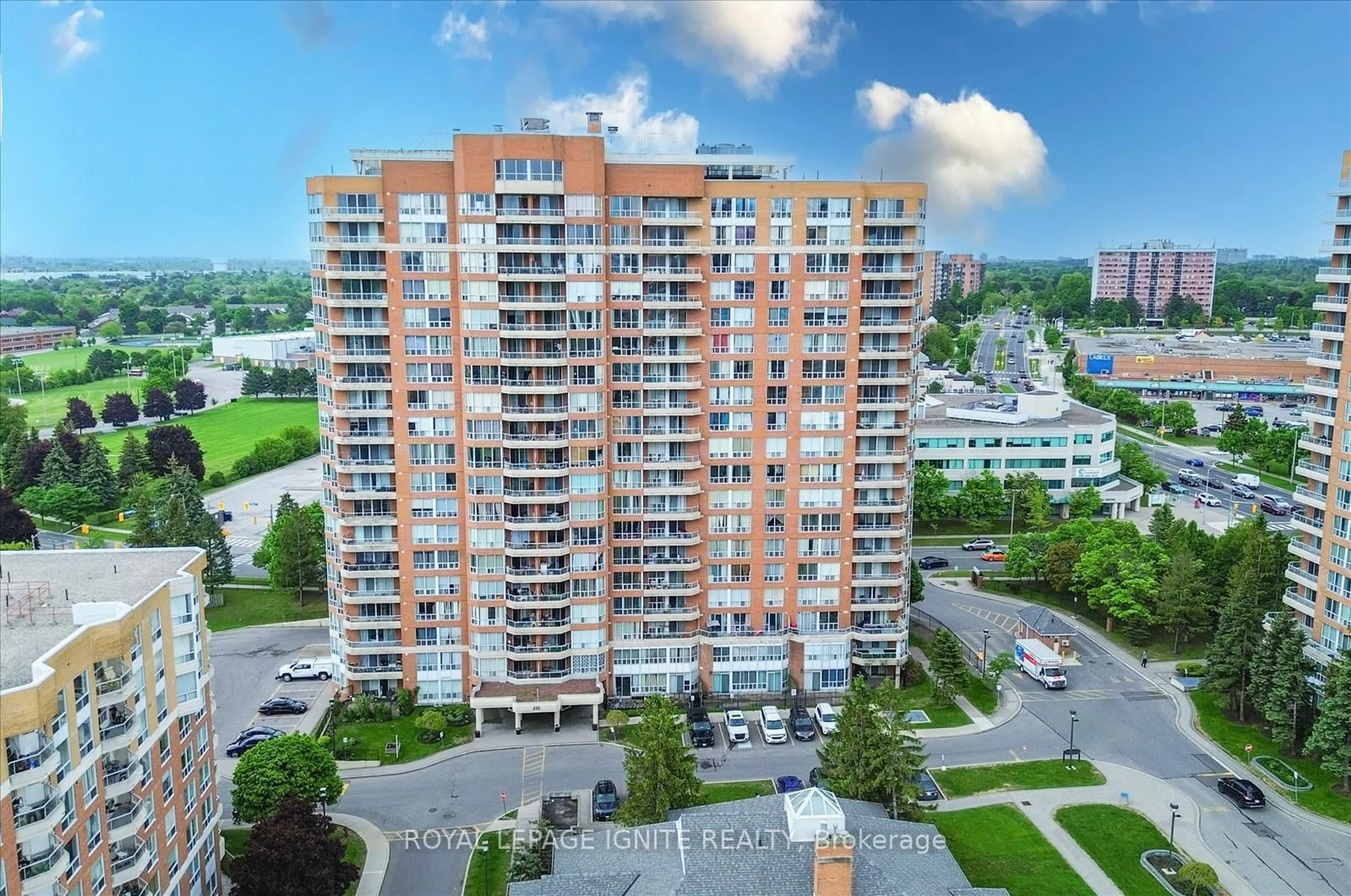 A pic from outside/outdoor area/front of a property/back of a property/a pic from drone, city buildings view from balcony for 410 Mclevin Ave #803, Toronto Ontario M1B 5J5