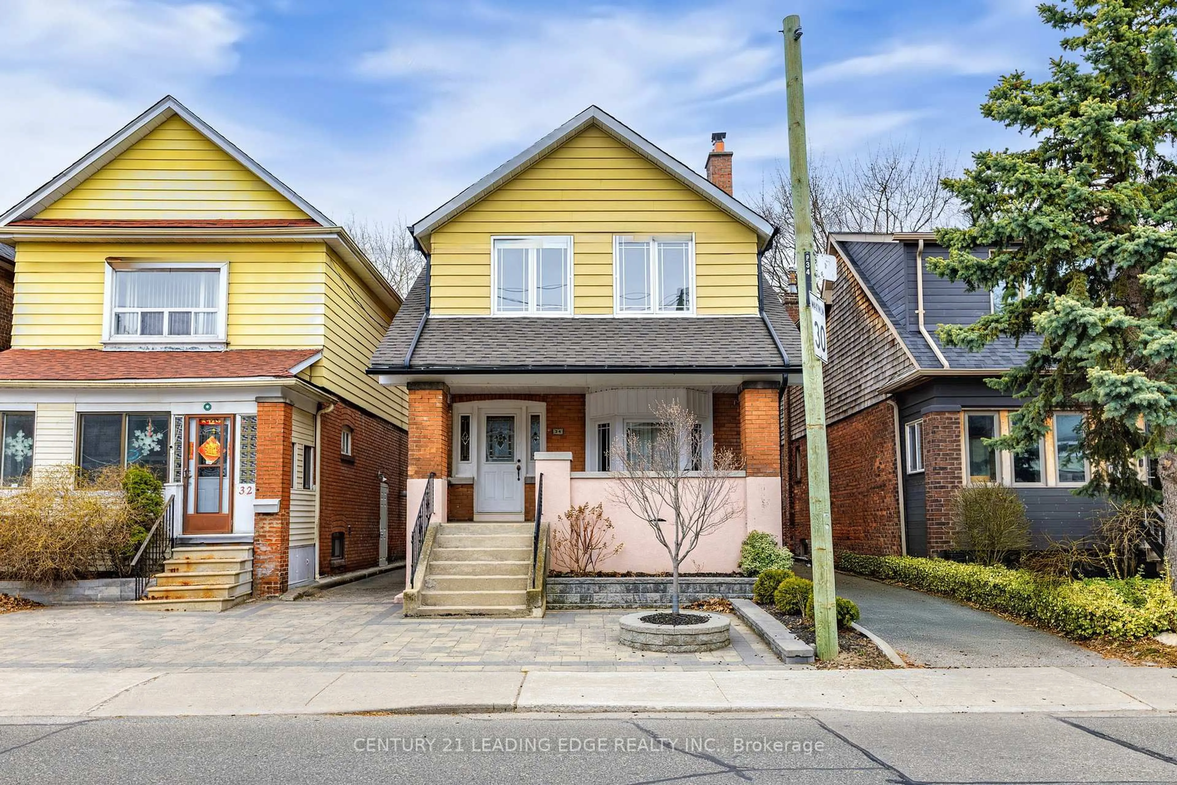Home with brick exterior material, street for 34 CHISHOLM Ave, Toronto Ontario M4C 4V2