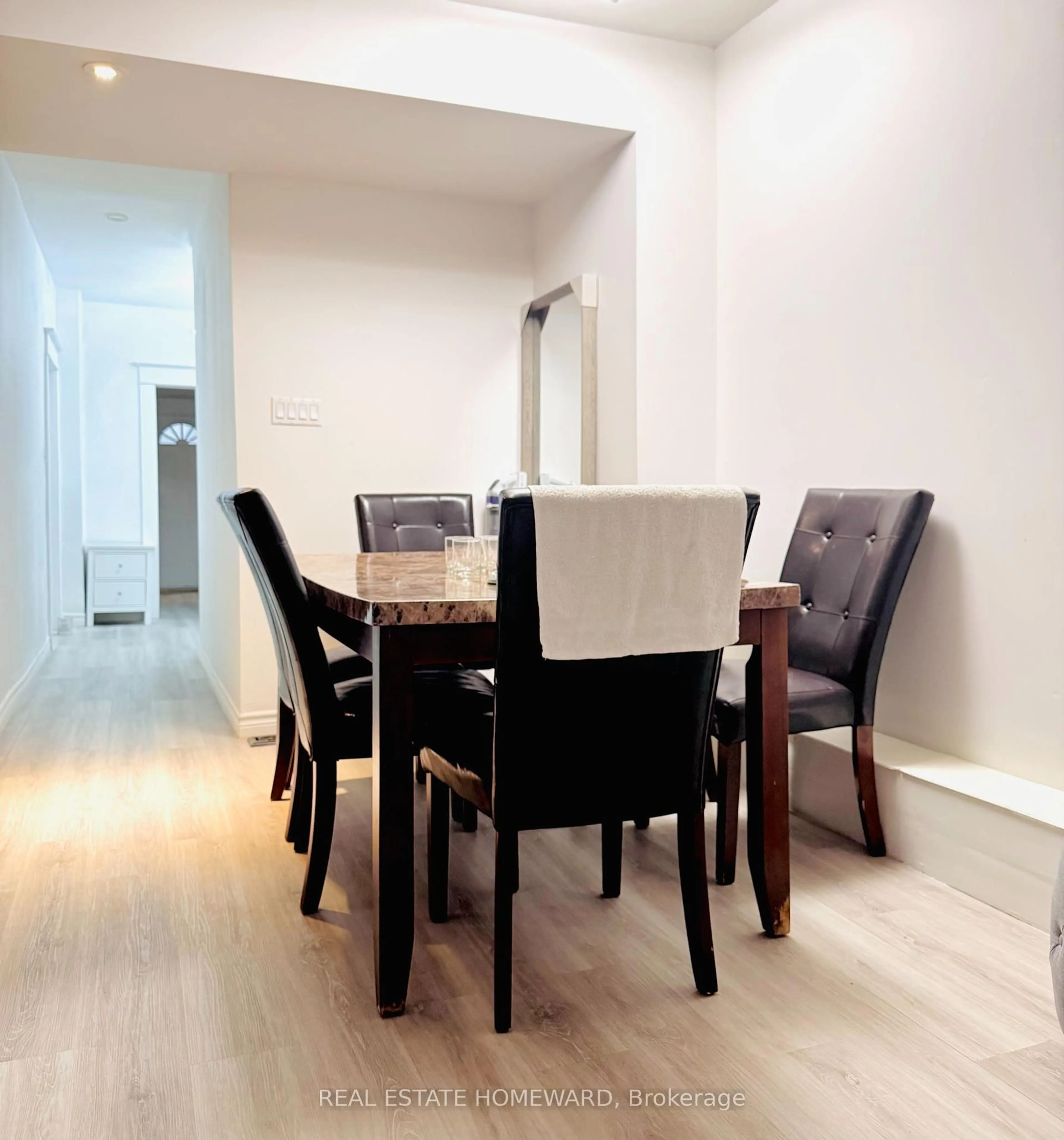 Dining room, wood/laminate floor for 41 Patterson Ave, Toronto Ontario M1L 3Y1