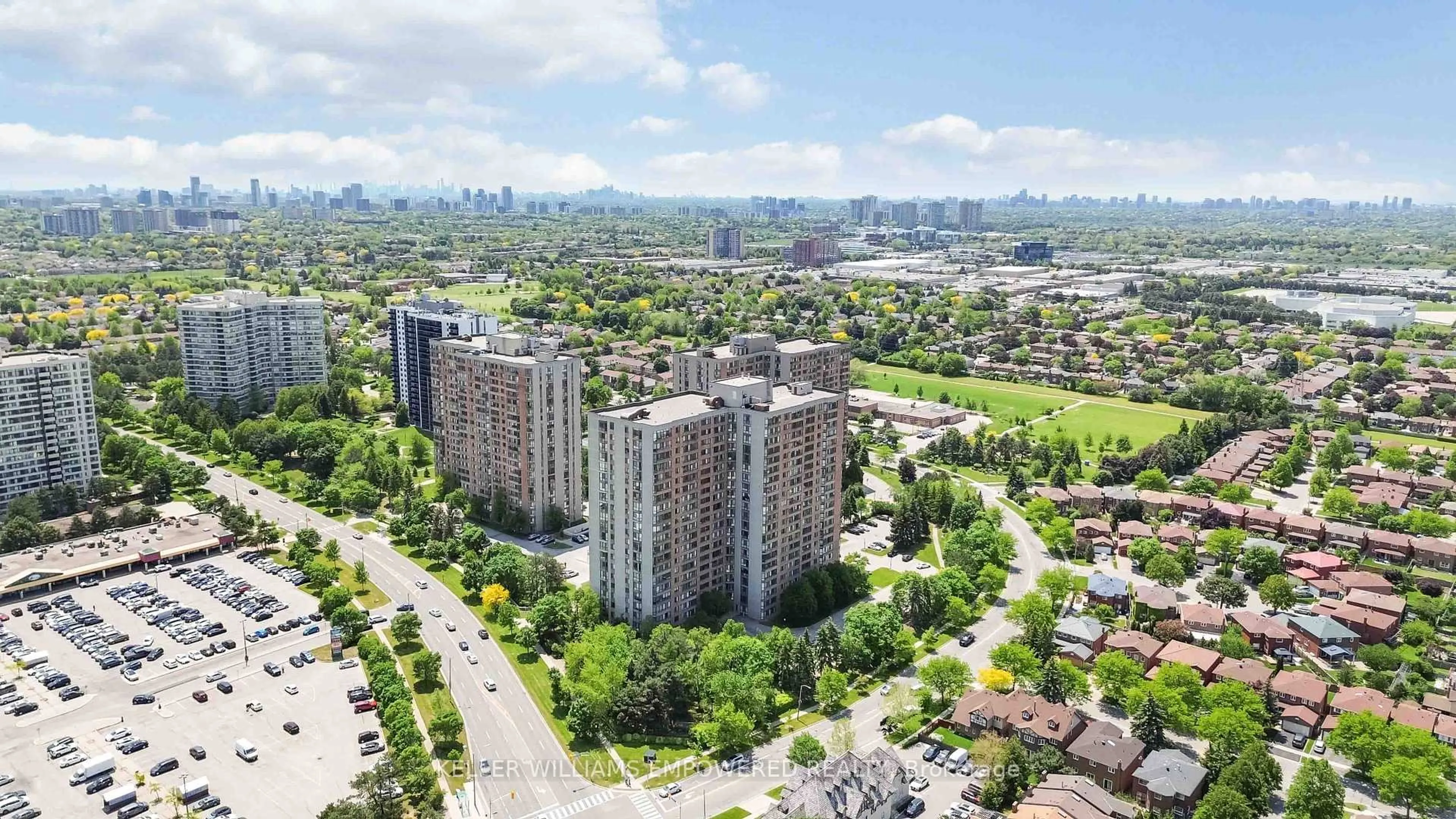 A pic from outside/outdoor area/front of a property/back of a property/a pic from drone, city buildings view from balcony for 25 Bamburgh Circ #1831, Toronto Ontario M1W 3W2