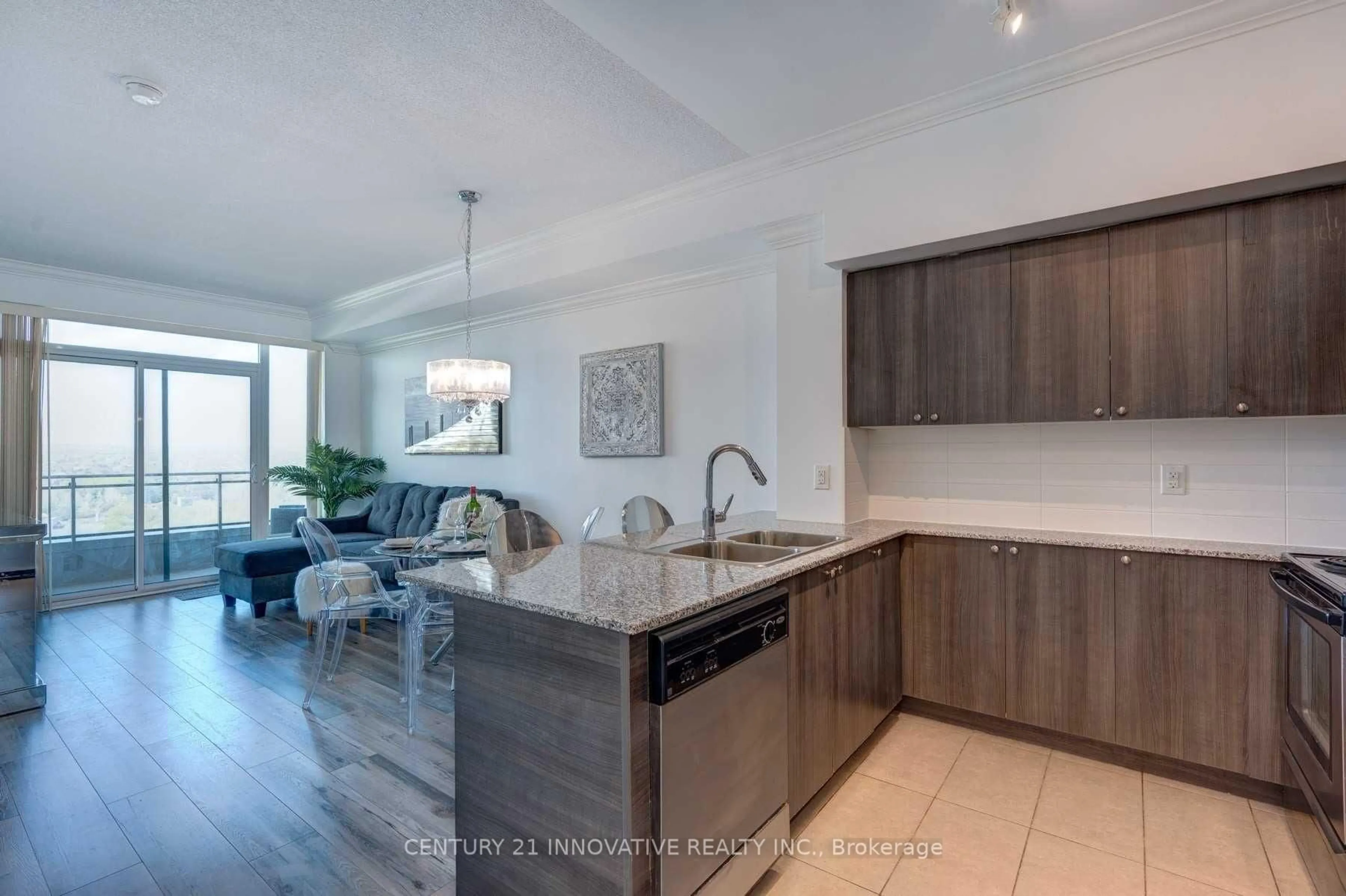Open concept kitchen, ceramic/tile floor for 1235 Bayly St #1507, Pickering Ontario L1W 1L7