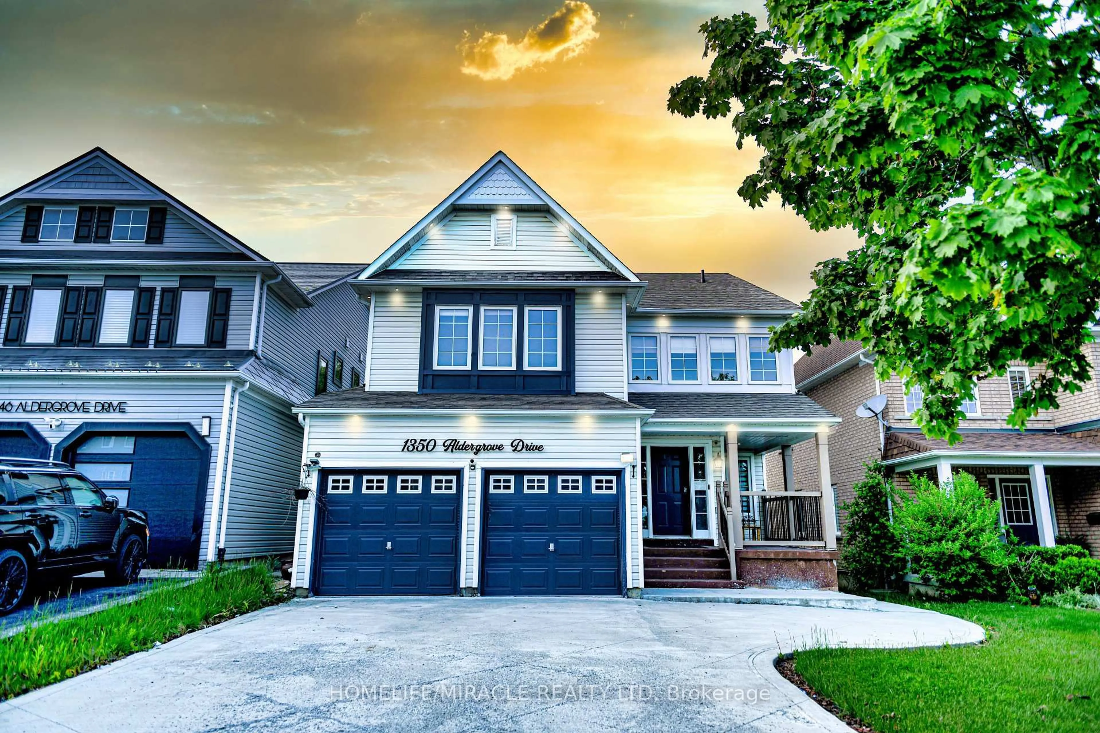 Home with vinyl exterior material, street for 1350 Aldergrove Dr, Oshawa Ontario L1K 2Y6