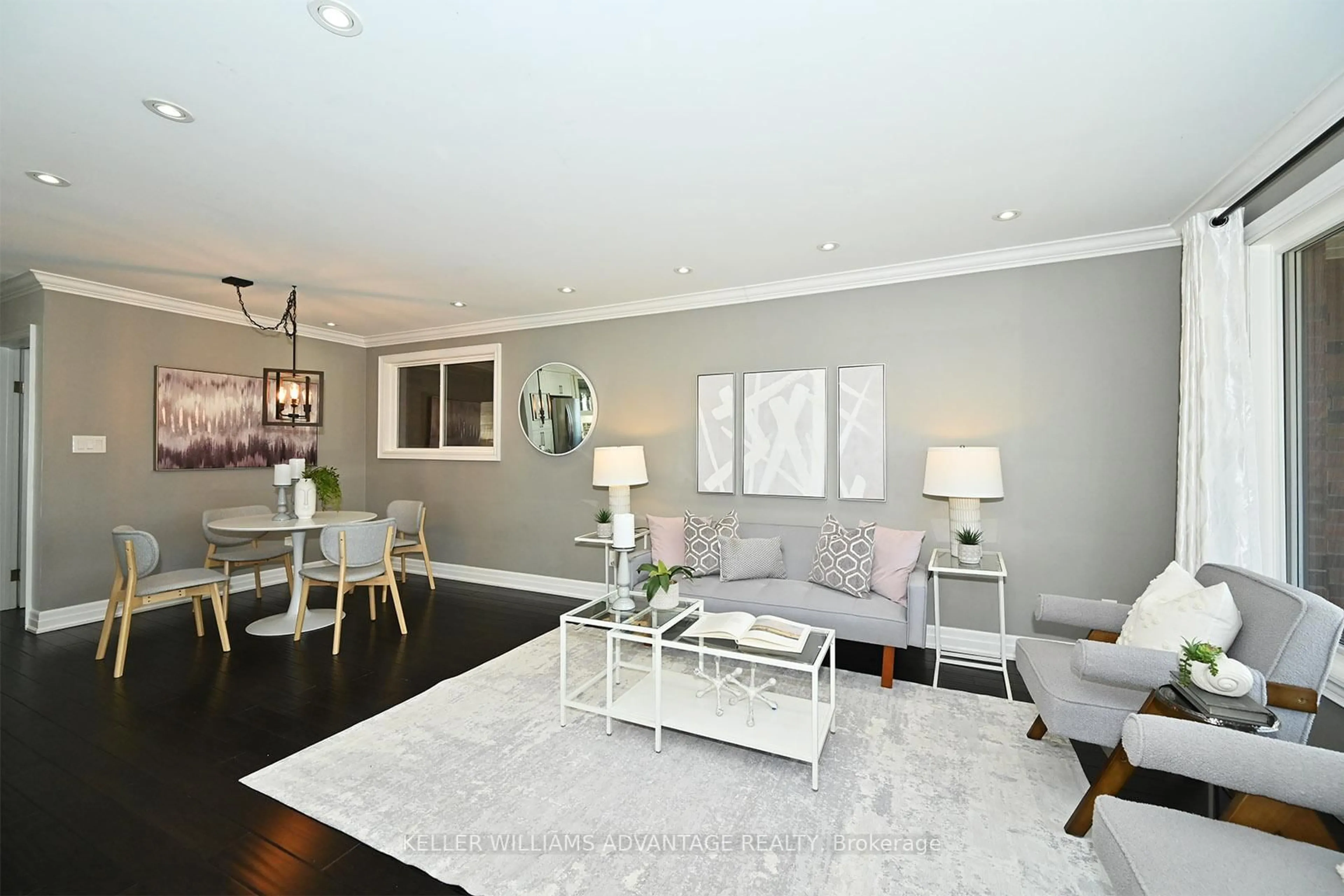 Living room with furniture, wood/laminate floor for 8 Brumwell St, Toronto Ontario M1C 2K8