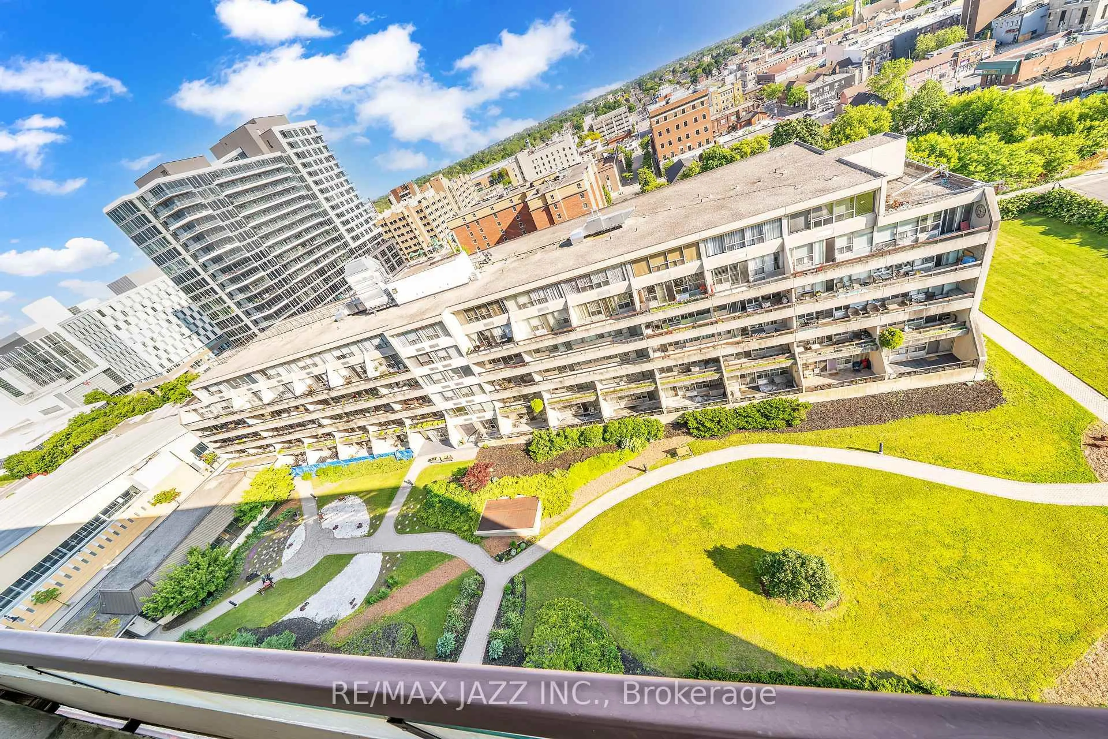 A pic from outside/outdoor area/front of a property/back of a property/a pic from drone, city buildings view from balcony for 55 William St #1214, Oshawa Ontario L1G 7C9