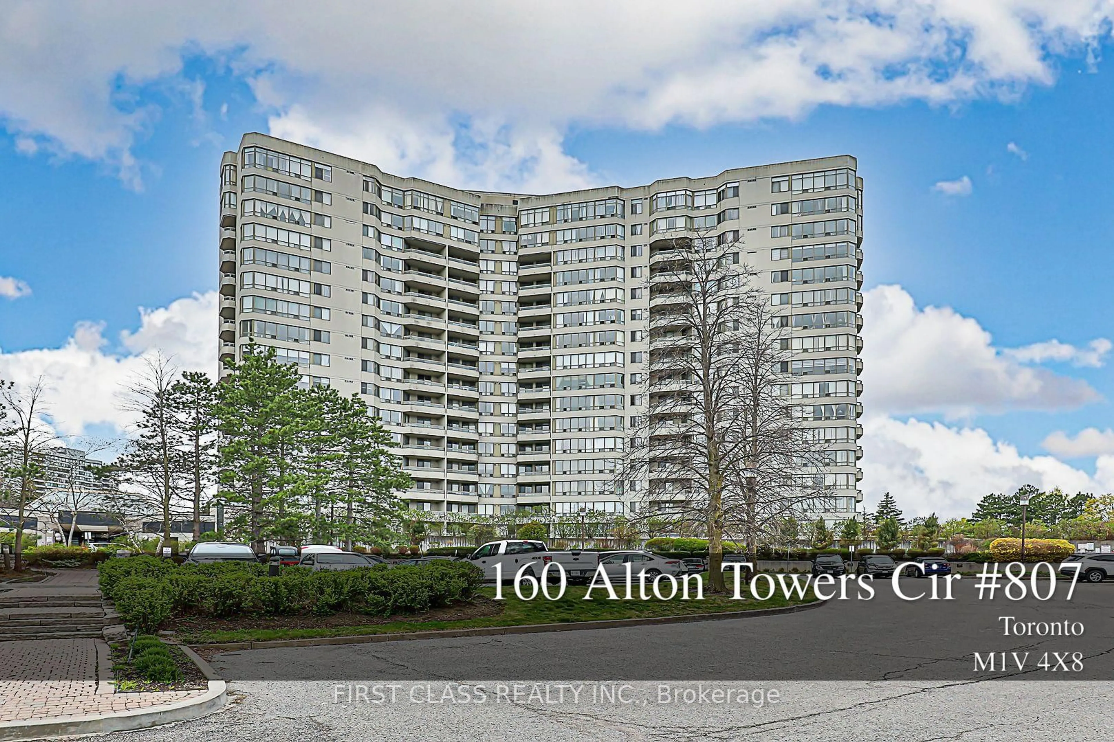 A pic from outside/outdoor area/front of a property/back of a property/a pic from drone, building for 160 Alton Towers Circ #807, Toronto Ontario M1V 4X8