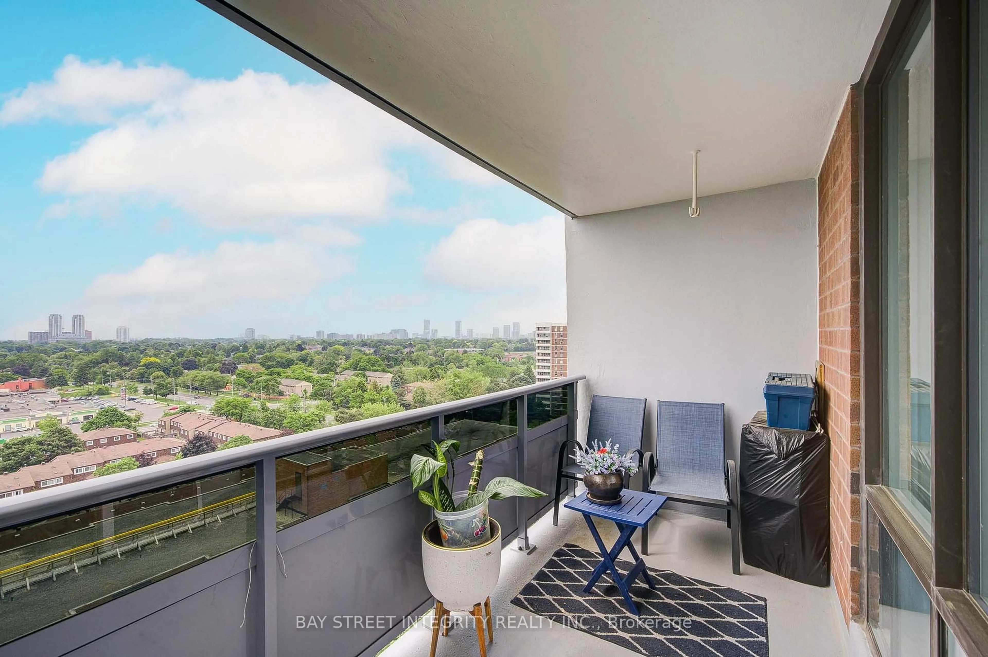 Balcony in the apartment, city buildings view from balcony for 1250 Bridletowne Circ #1403, Toronto Ontario M1W 2V1