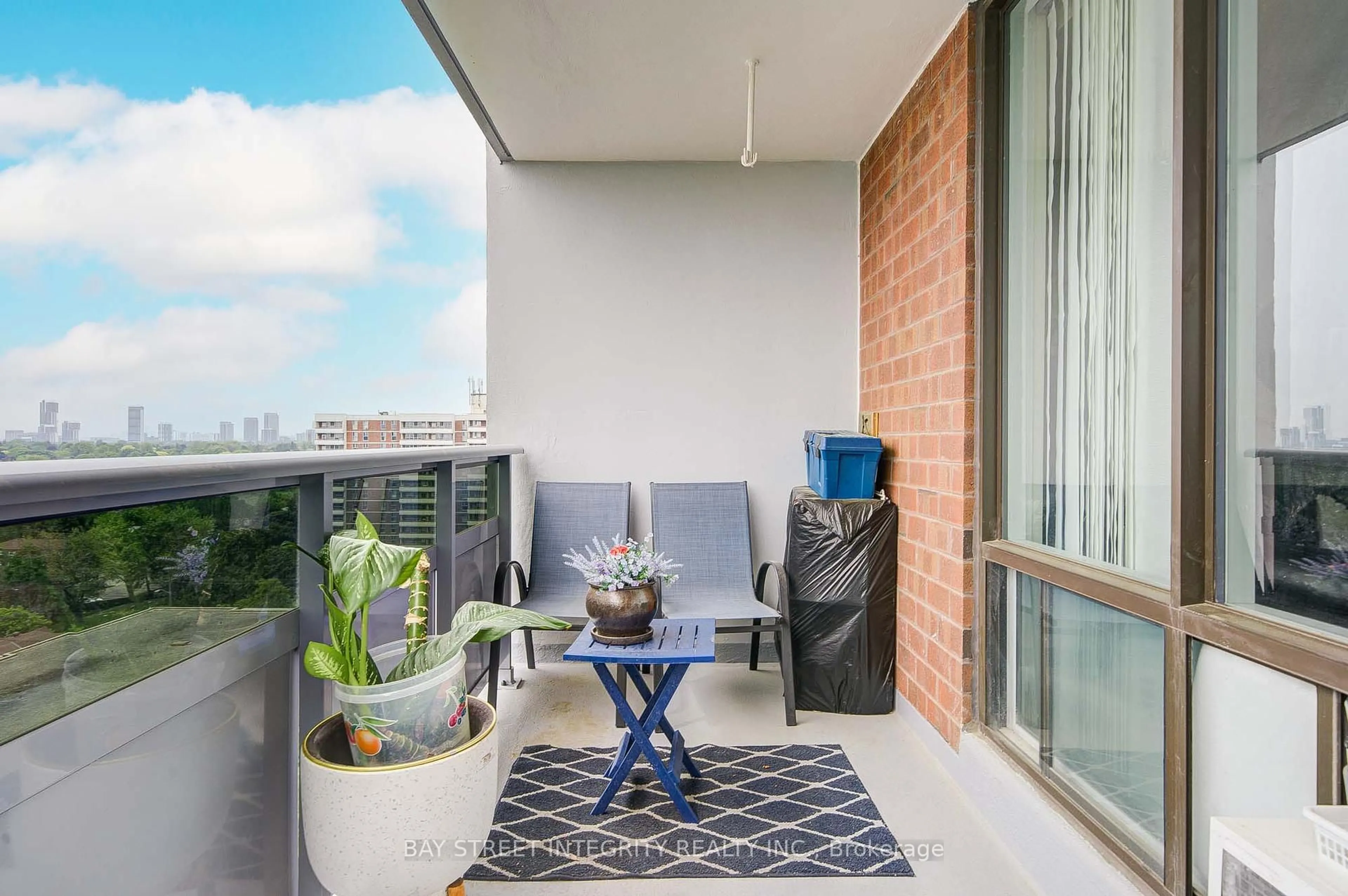 Balcony in the apartment, city buildings view from balcony for 1250 Bridletowne Circ #1403, Toronto Ontario M1W 2V1
