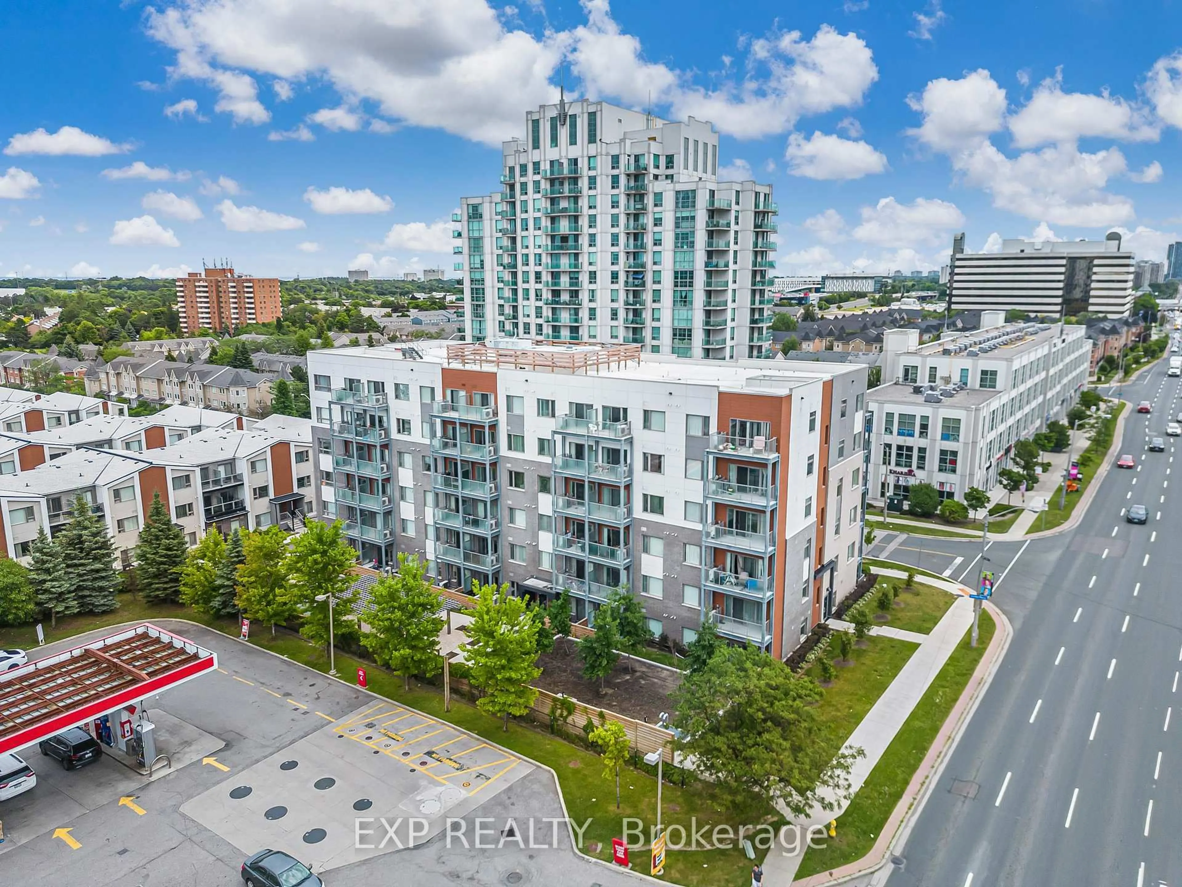 A pic from outside/outdoor area/front of a property/back of a property/a pic from drone, city buildings view from balcony for 20 Orchid Place Dr #404, Toronto Ontario M1B 0E1