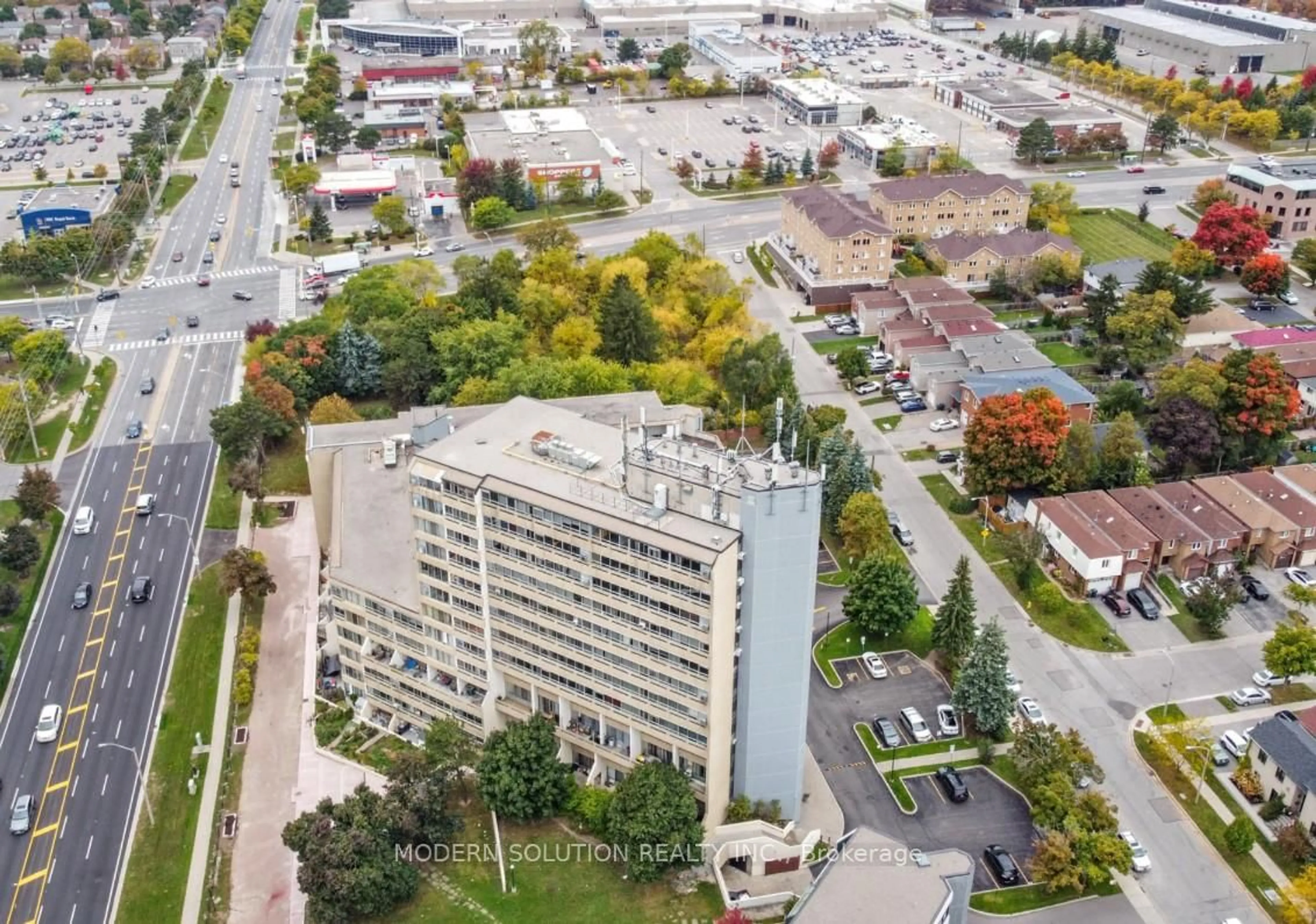 A pic from outside/outdoor area/front of a property/back of a property/a pic from drone, city buildings view from balcony for 5580 Sheppard Ave #312, Toronto Ontario M1B 2L3