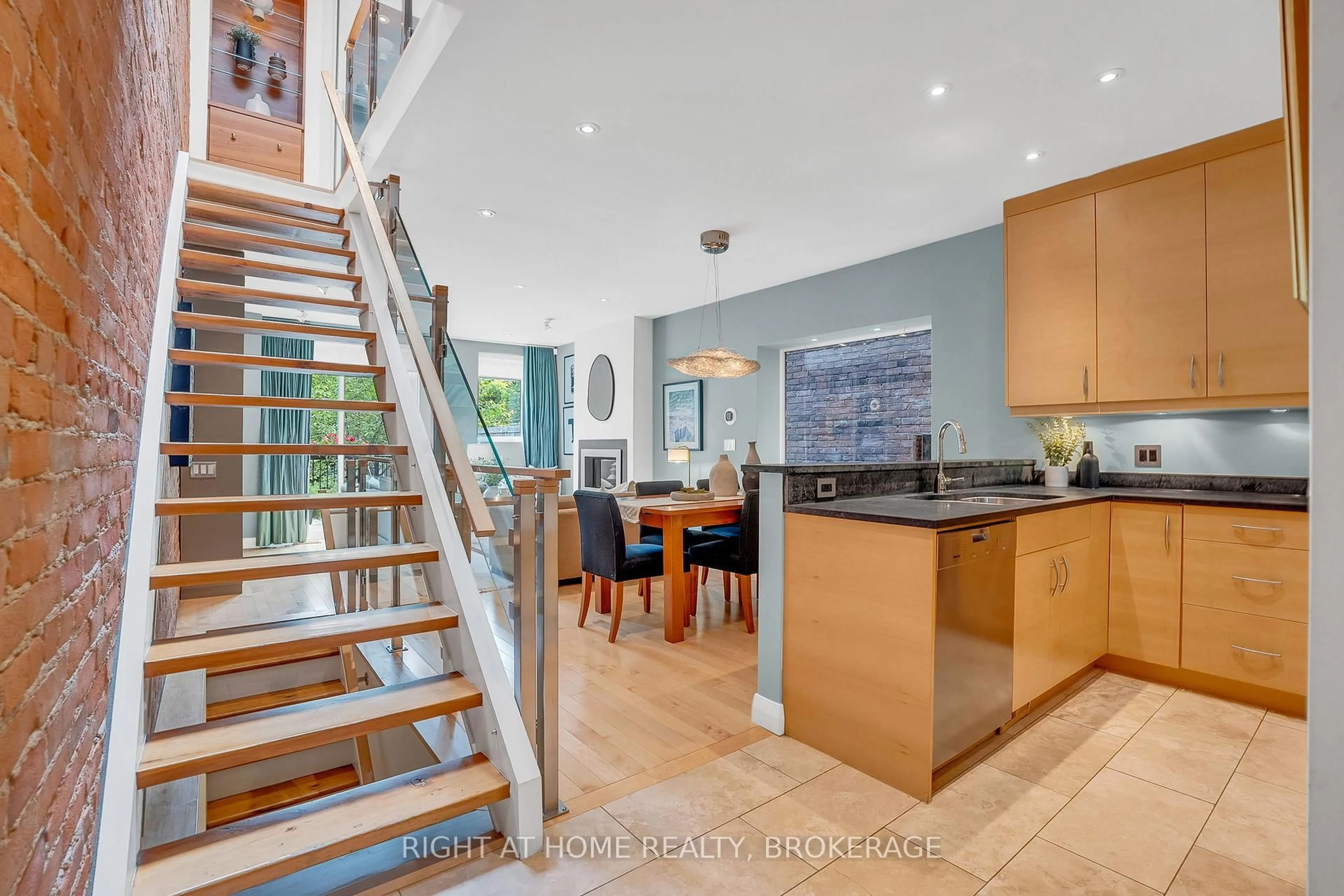 Contemporary kitchen, wood/laminate floor for 161 Langley Ave, Toronto Ontario M4K 1B8