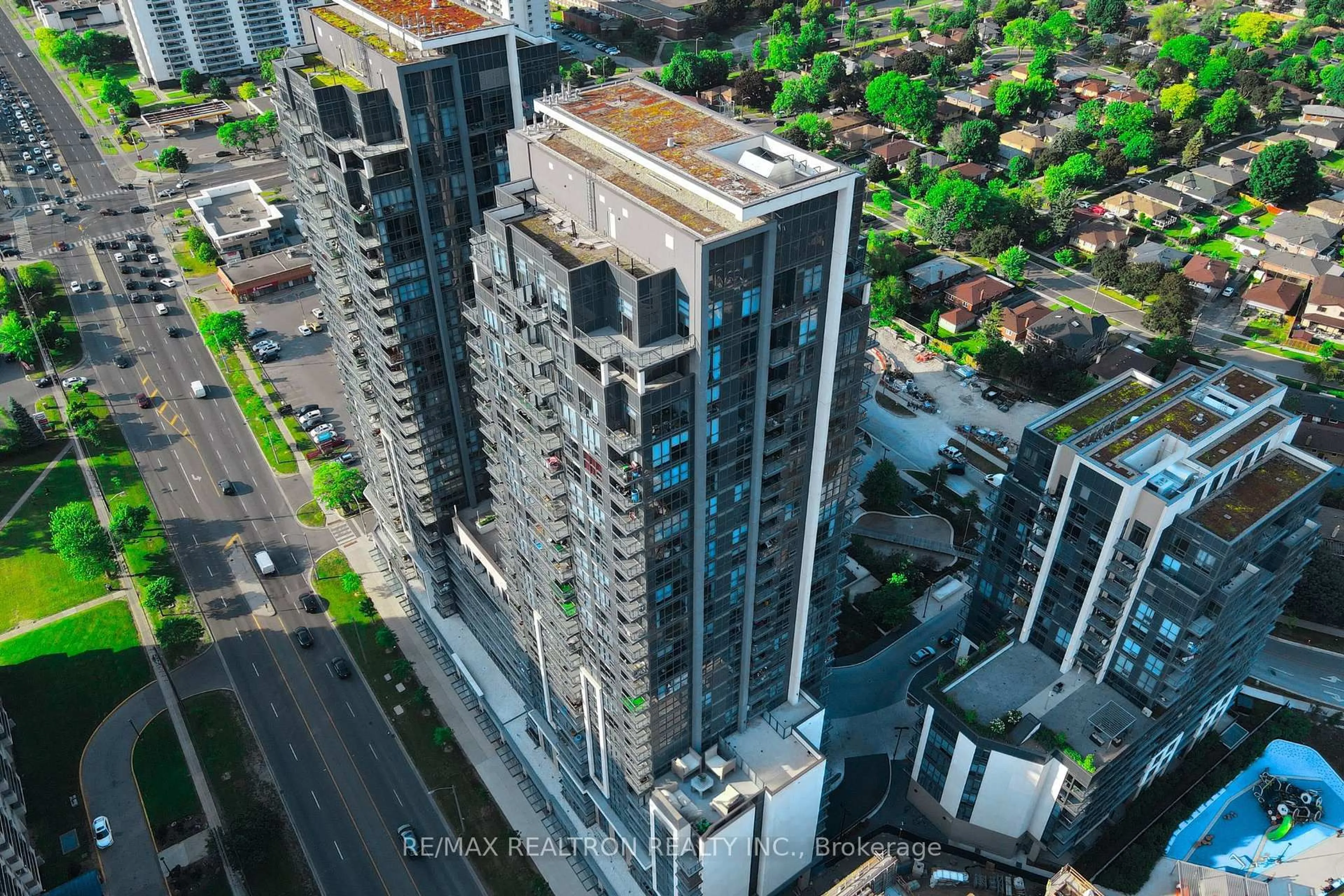 A pic from outside/outdoor area/front of a property/back of a property/a pic from drone, city buildings view from balcony for 20 Meadowglen Pl #906, Toronto Ontario M1G 0A9