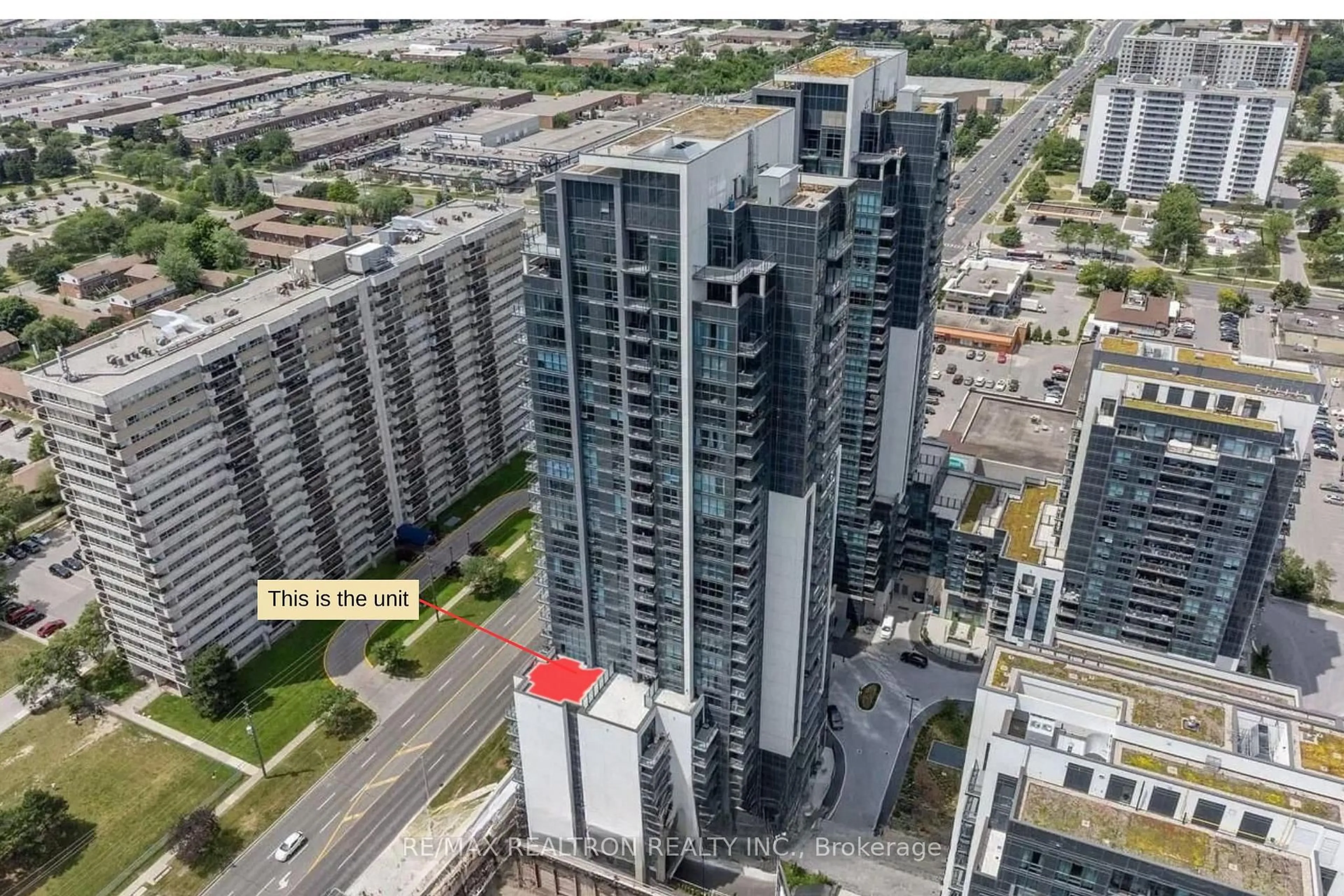 A pic from outside/outdoor area/front of a property/back of a property/a pic from drone, city buildings view from balcony for 20 Meadowglen Pl #906, Toronto Ontario M1G 0A9