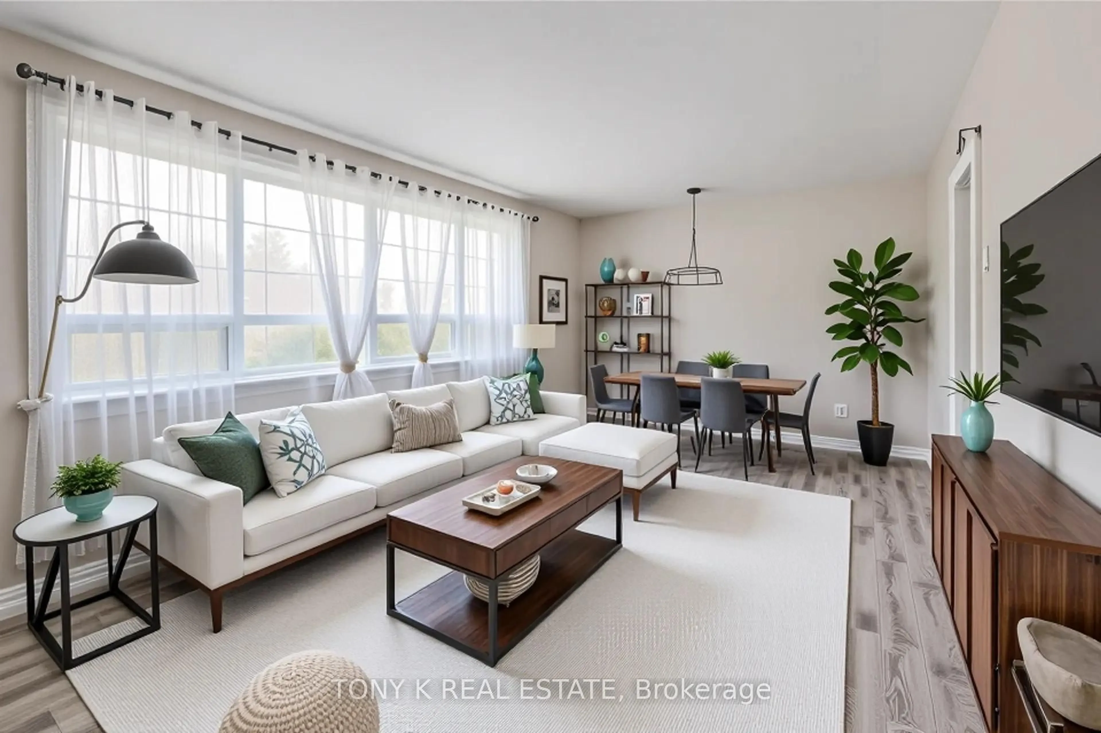 Living room with furniture, wood/laminate floor for 43 Boem Ave, Toronto Ontario M1R 3T2