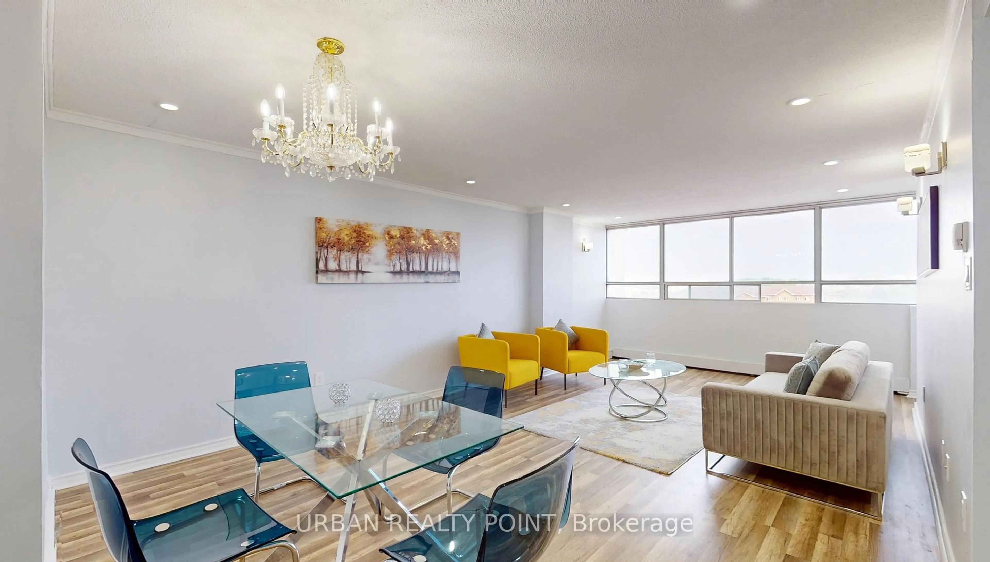 Living room with furniture, wood/laminate floor for 5580 Sheppard Ave #805, Toronto Ontario M1B 2L3
