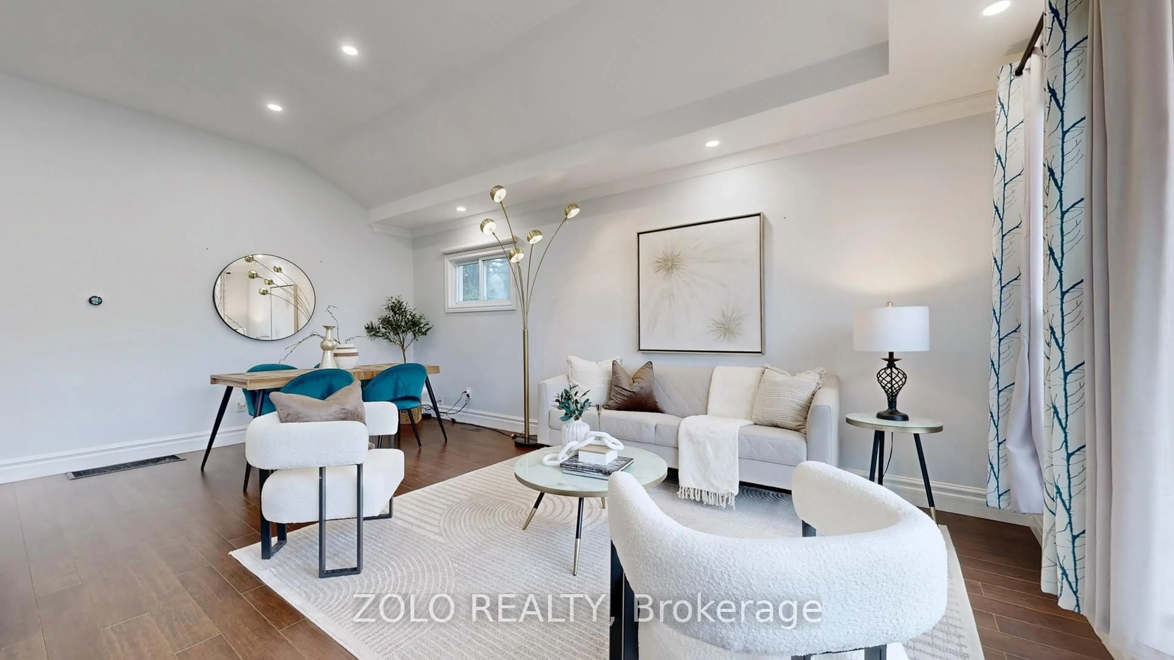 Living room with furniture, wood/laminate floor for 7 Graylee Ave, Toronto Ontario M1J 1M5