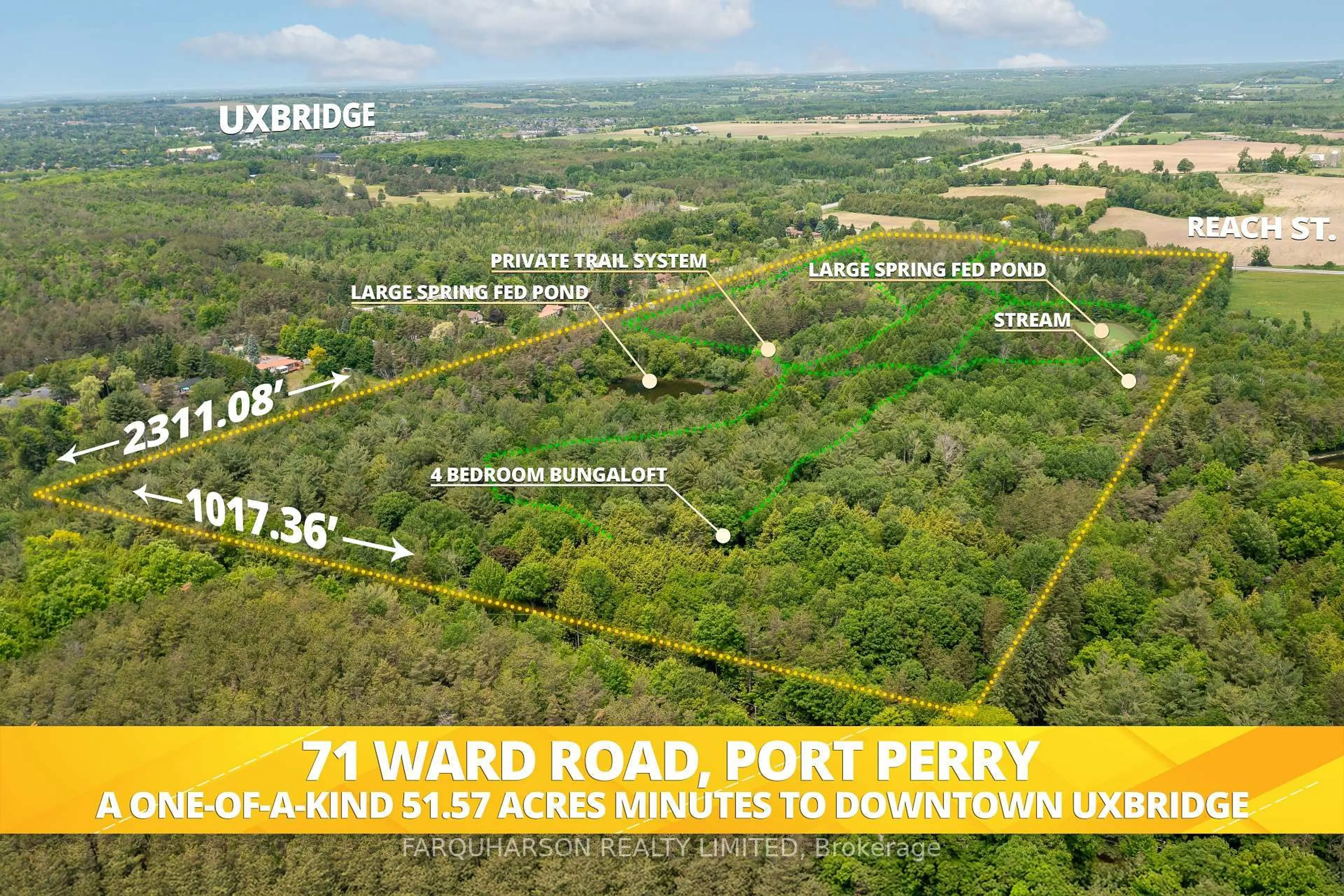 A pic from outside/outdoor area/front of a property/back of a property/a pic from drone, forest/trees view for 71 Ward Rd, Scugog Ontario L9L 1W6
