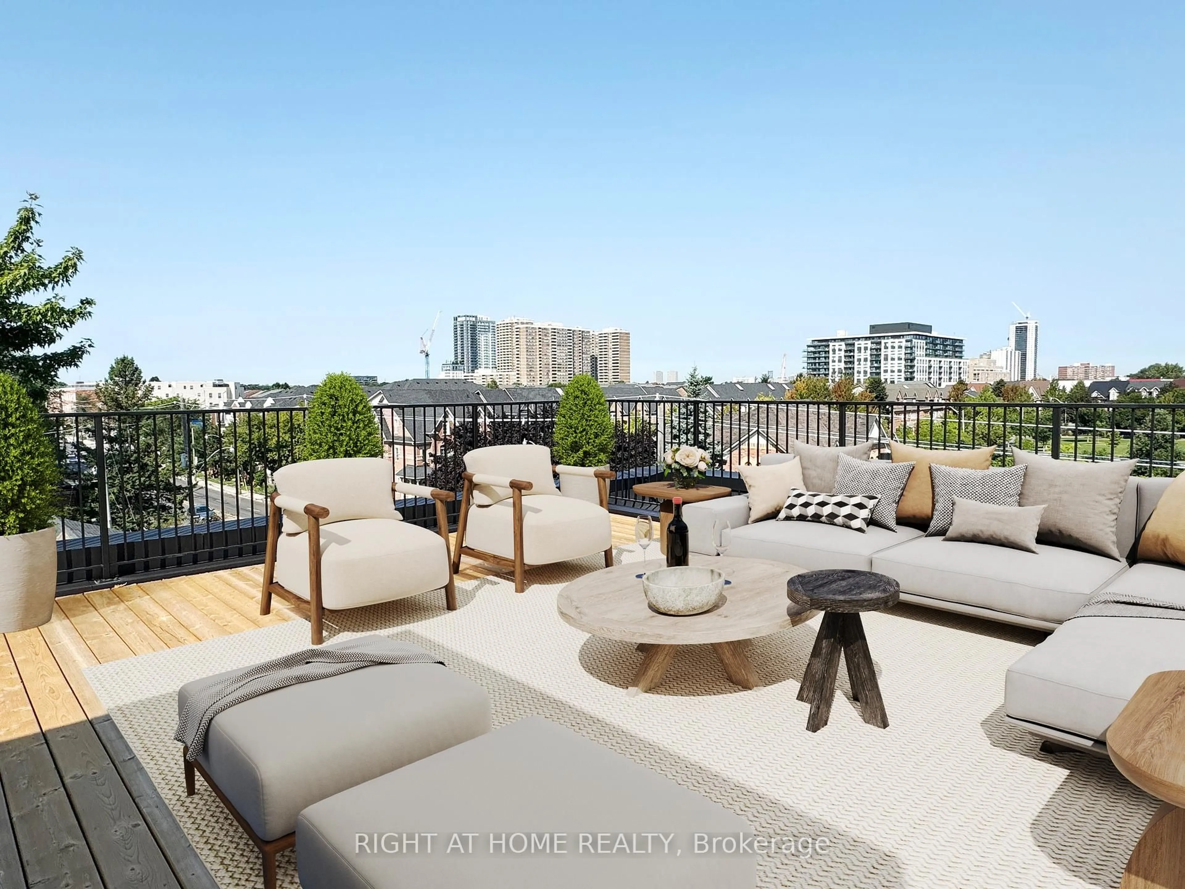 Patio, city buildings view from balcony for 2343 Gerrard St #Sky, Toronto Ontario M4E 2E6