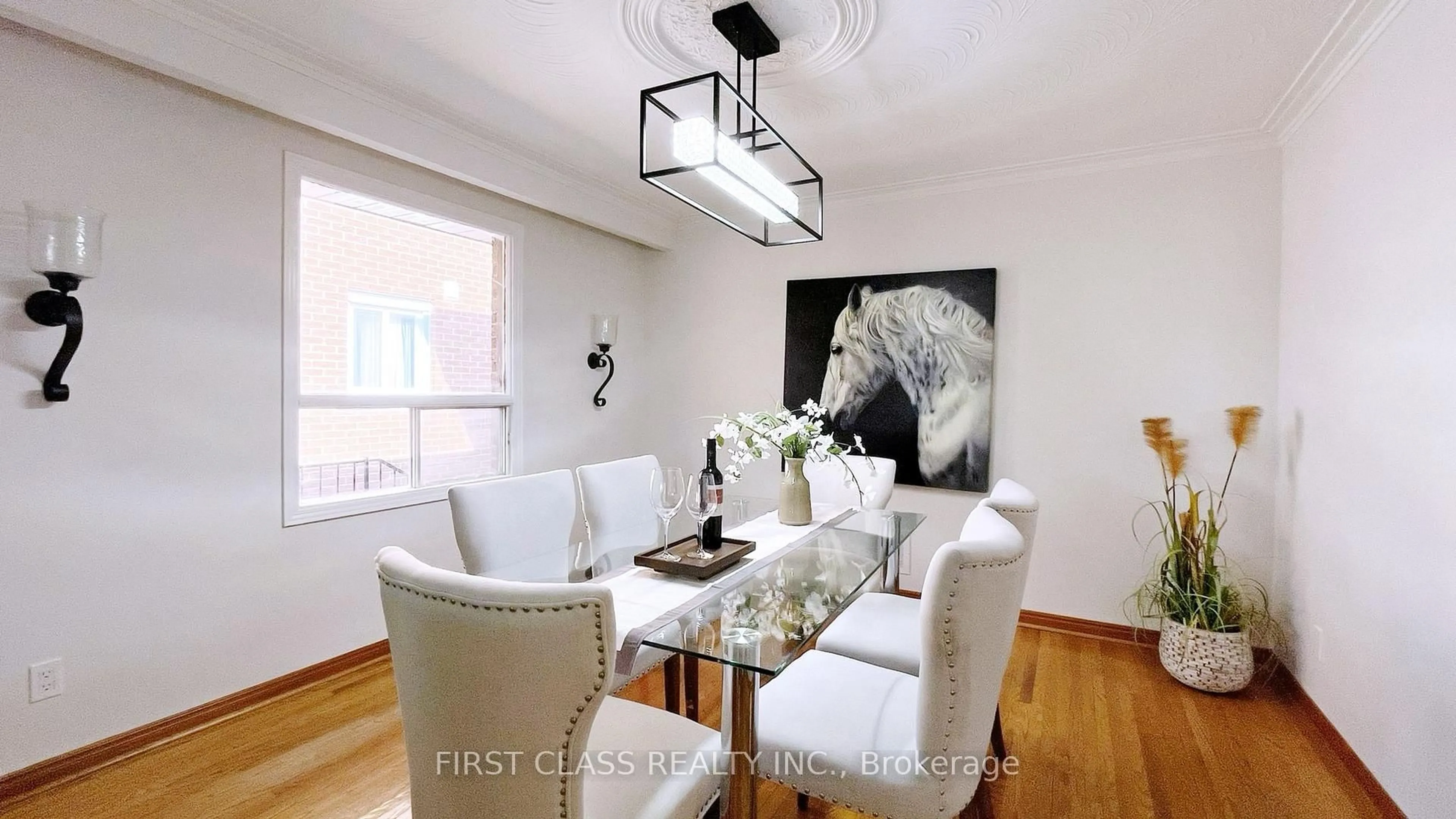 Dining room, wood/laminate floor for 45 Lapworth Cres, Toronto Ontario M1V 2M6