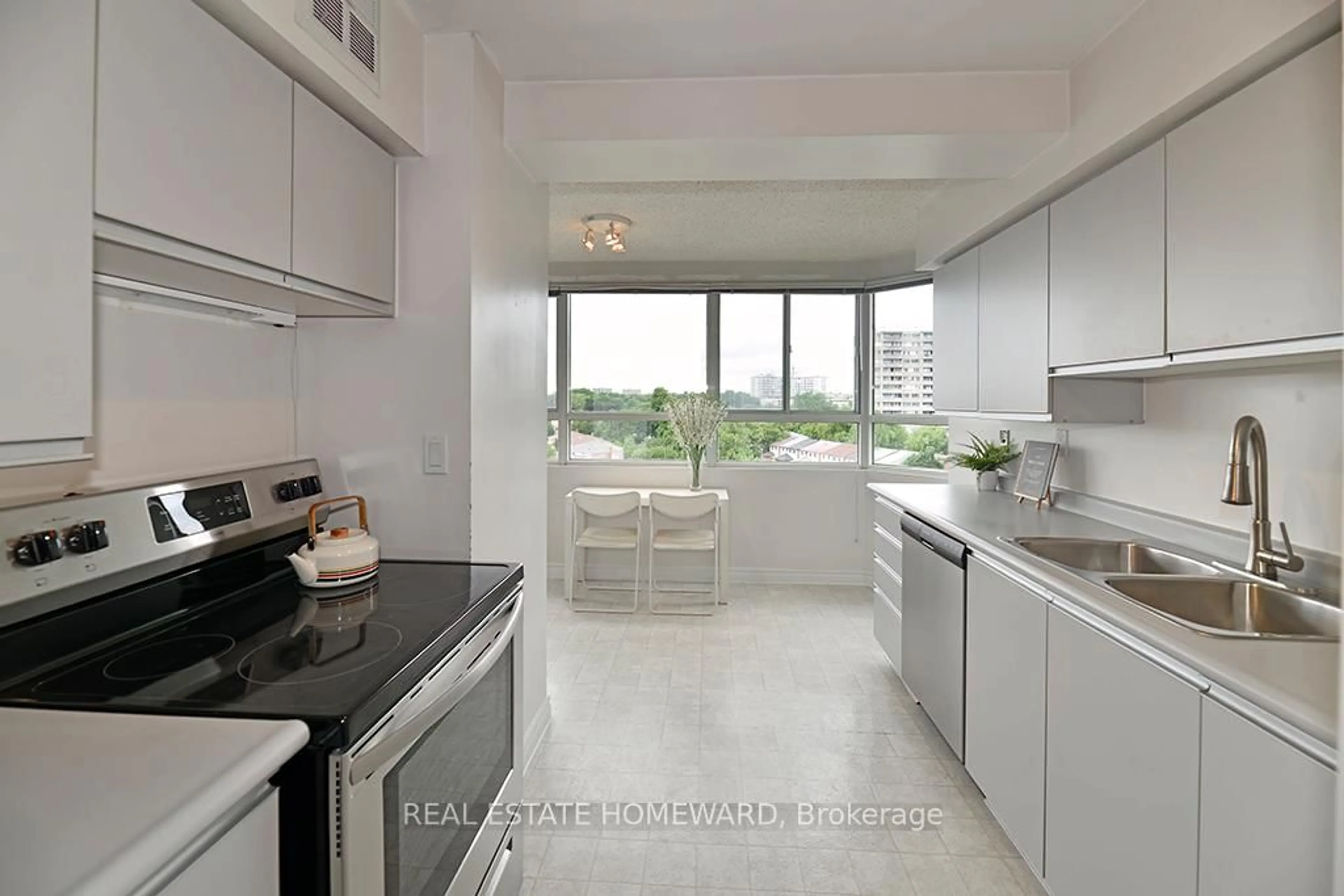 Contemporary kitchen, ceramic/tile floor for 4 Park Vista Dr #1208, Toronto Ontario M4B 3M8