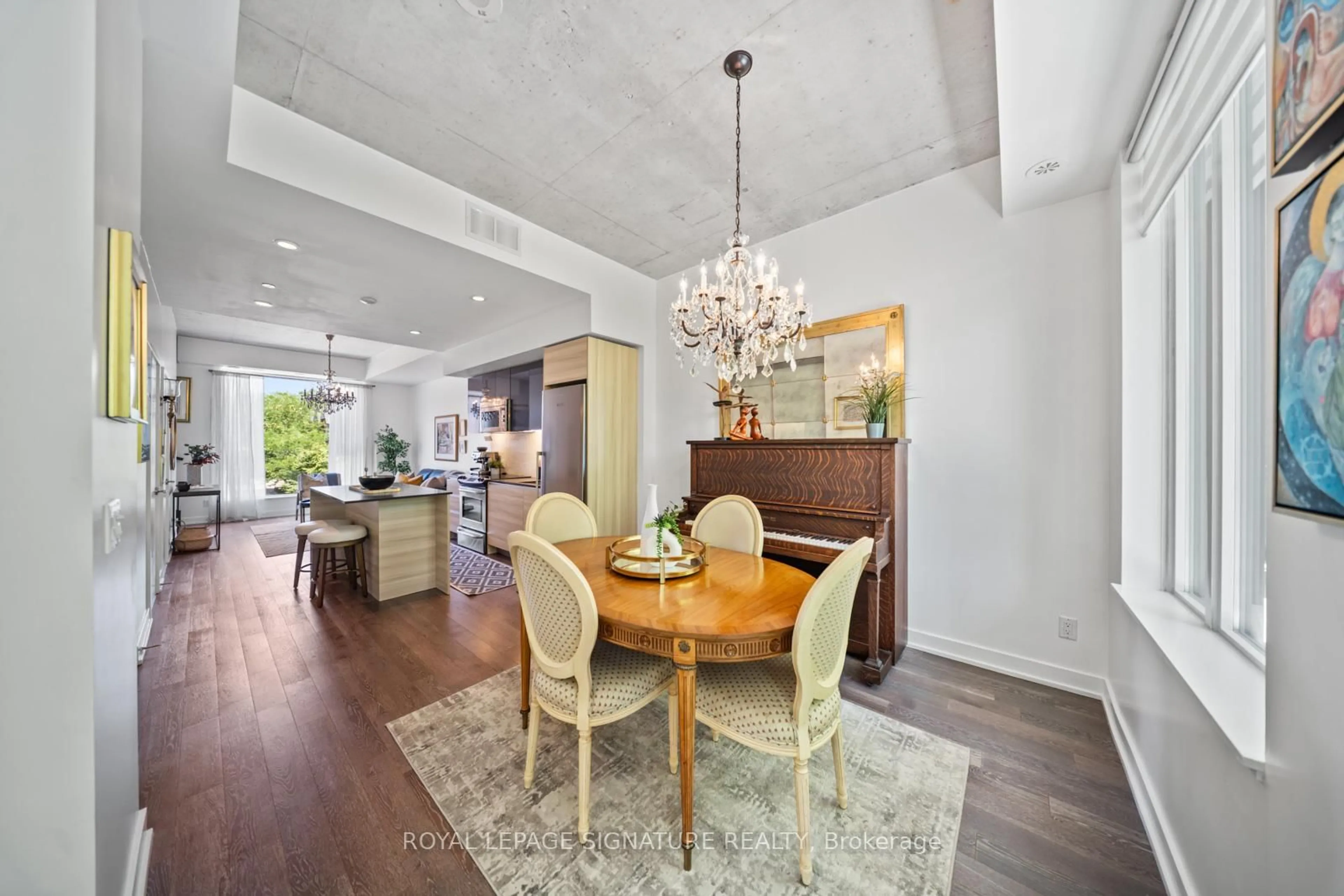 Dining room, wood/laminate floor for 1190 Dundas St #331, Toronto Ontario M4M 0C5