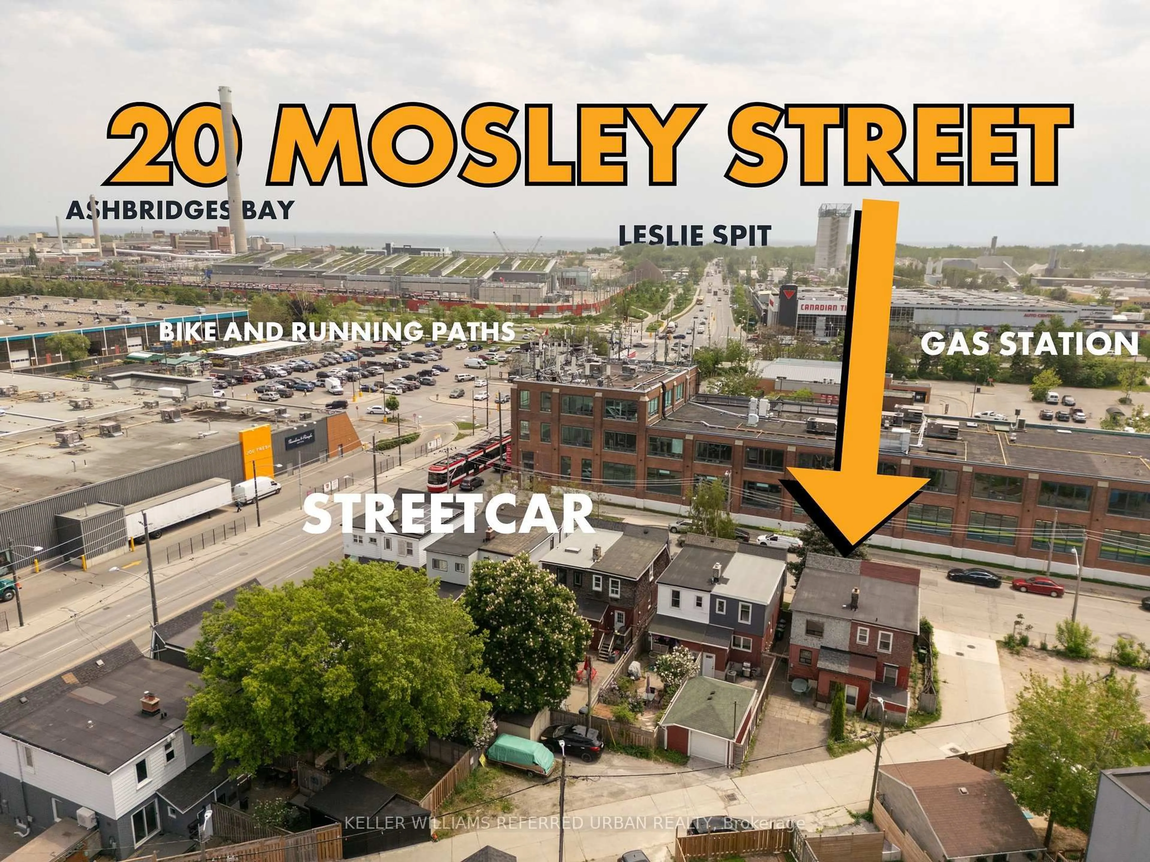 A pic from outside/outdoor area/front of a property/back of a property/a pic from drone, street for 20 Mosley St, Toronto Ontario M4M 1G2