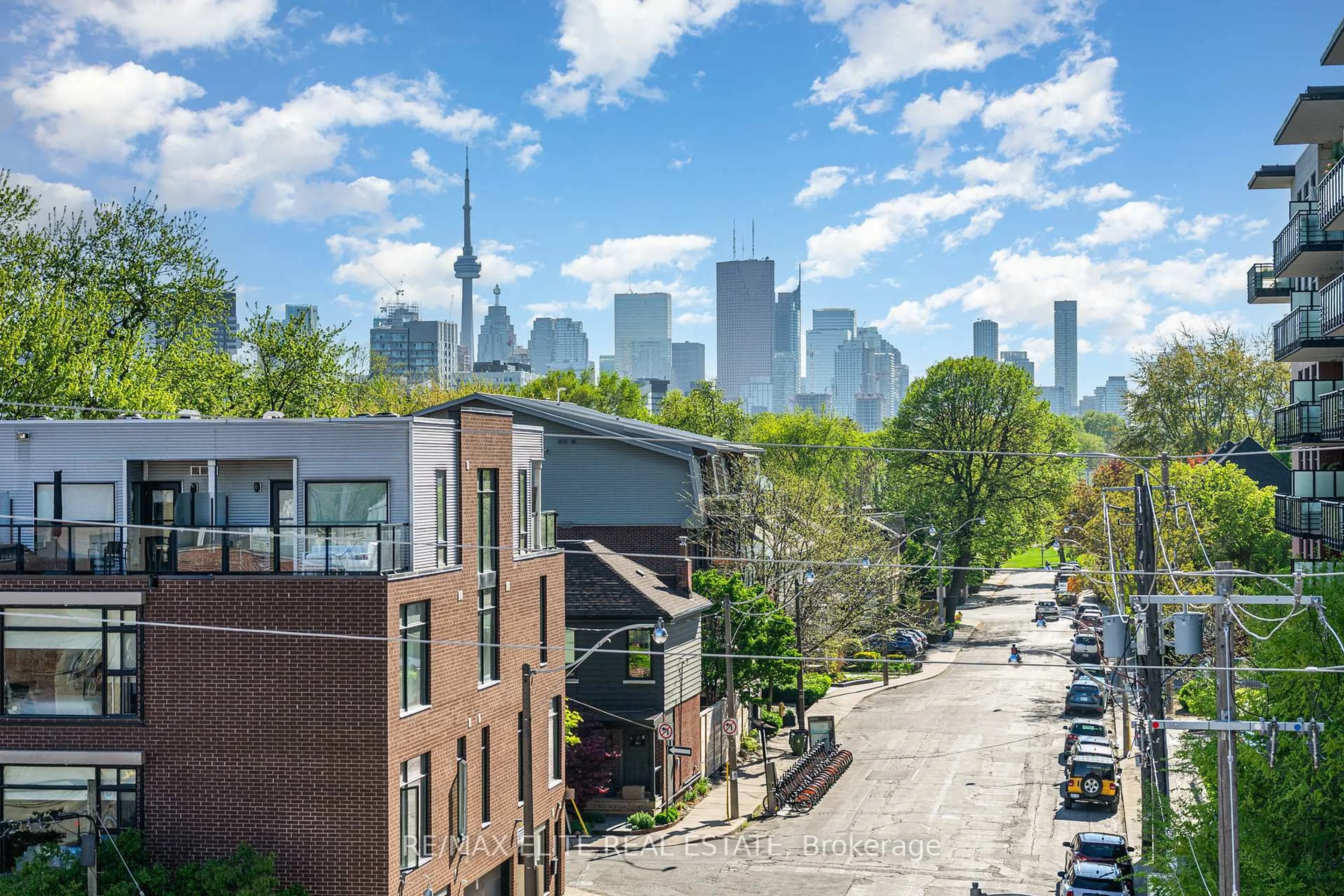 Patio, city buildings view from balcony for 201 Carlaw Ave #412, Toronto Ontario M4M 2S3