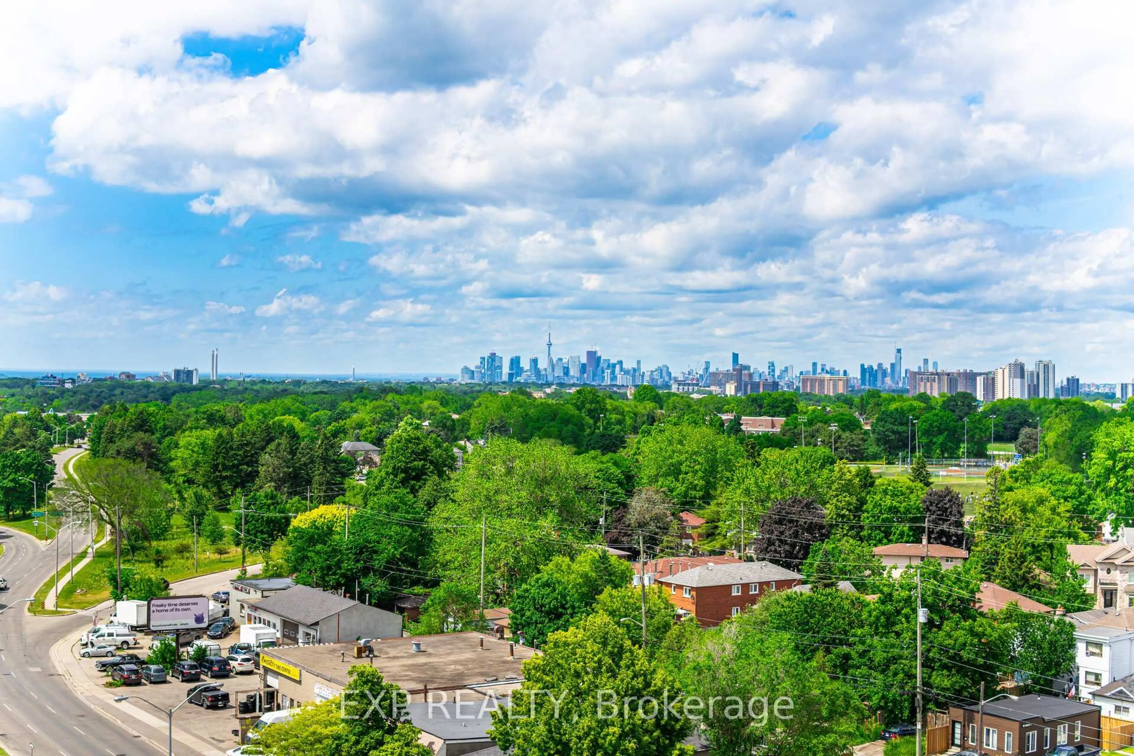 A pic from outside/outdoor area/front of a property/back of a property/a pic from drone, city buildings view from balcony for 22 East Haven Dr #1116, Toronto Ontario M1N 0B4