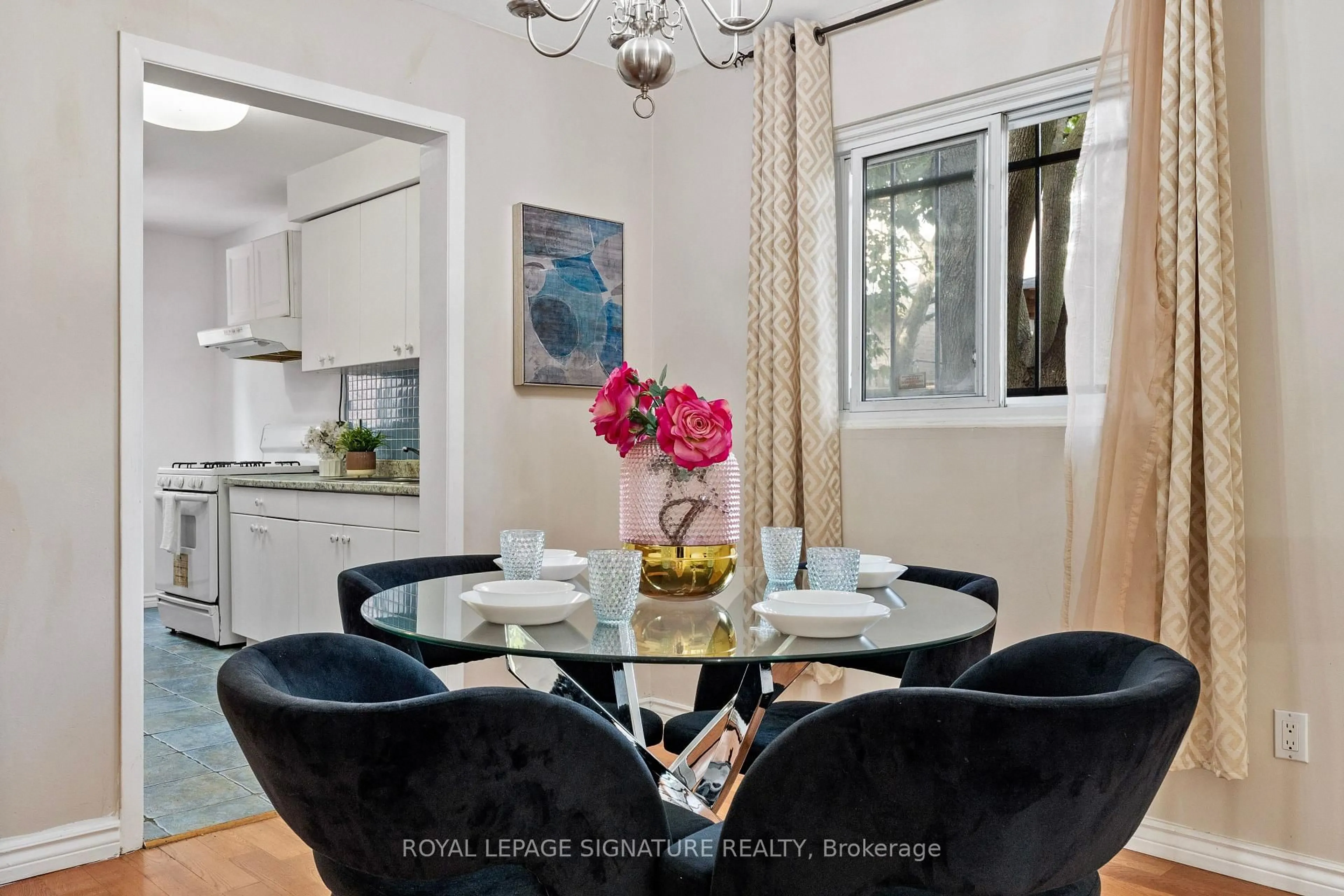 Dining room, wood/laminate floor for 20 Hainford St #16, Toronto Ontario M1E 4Y5