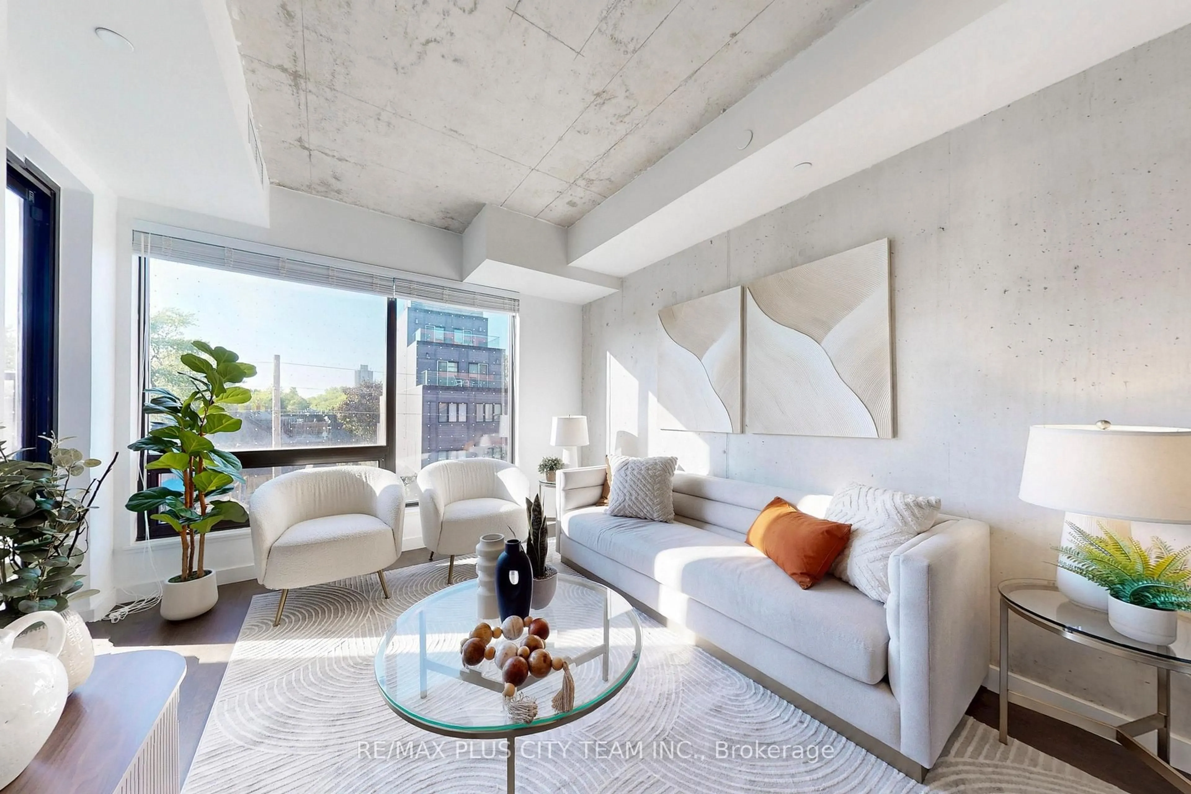 Living room with furniture, unknown for 246 Logan Ave #412, Toronto Ontario M4M 0E9