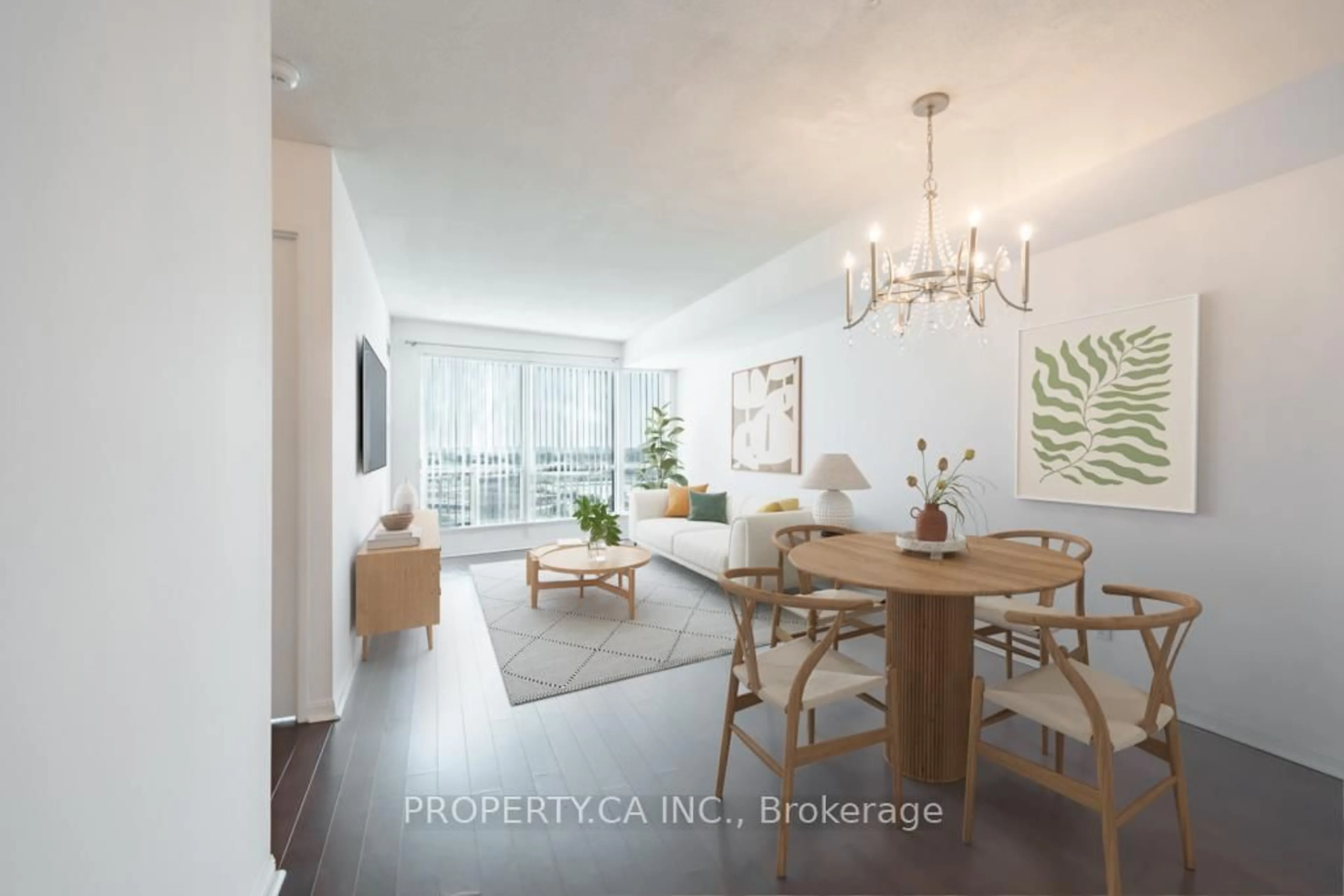 Living room with furniture, wood/laminate floor for 8 Lee Centre Dr #1707, Toronto Ontario M1H 3J1